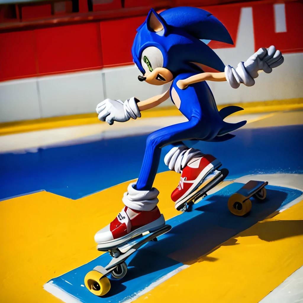 sonic。Skating。While spreading your hands。