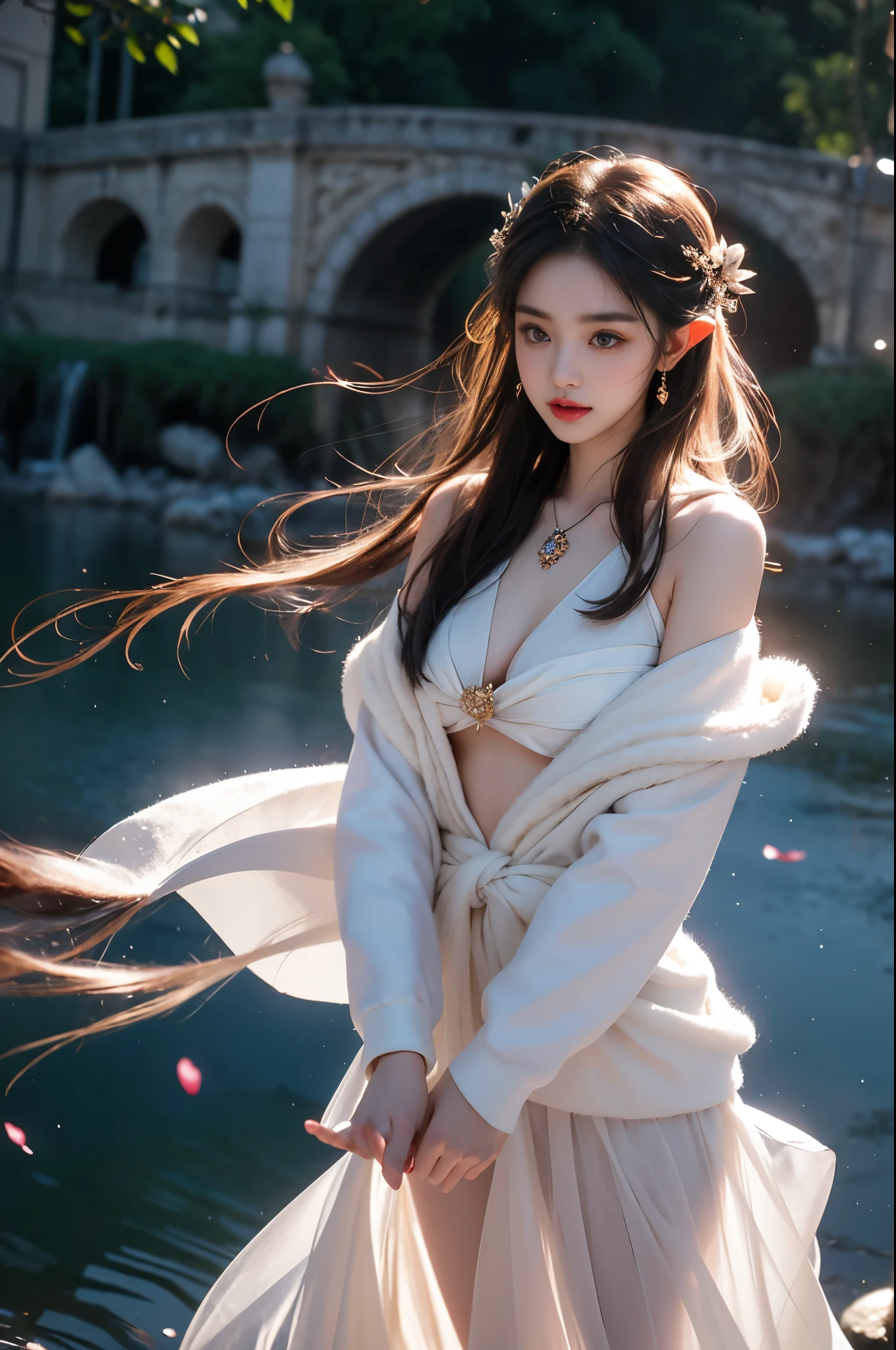 In the depths of Wonderland,The moonlight falls like water,misty room,A heroine figure is vaguely visible,It's like a fairy in a painting,big breasts beautiful而又带着一丝mistic的色彩。
Her face is beautiful and refined,Like finely crafted jade,Revealing an otherworldly beauty。The eyebrows are picturesque,Long eyebrows into sideburns,The waves in my eyes seemed to be twinkling with stars,Revealing the light of perseverance and wisdom。The bridge of the nose is straight,Lip color like cherry,The slightly raised corners of the mouth reveal confidence and calmness。Her face is well defined,The skin is as fair as jade,Reveal a healthy glow,Like a fairy who doesn't eat fireworks from the world。
Her makeup is light and delicate,There is no excessive embellishment,But it is enough to show her temperament and charm。The light foundation brings out the transparency of her skin,A light eyebrow pencil outlines her perfect eyebrow shape,Eye makeup is eye shadow and eyeliner,Make her eyes brighter and more energetic。Lips are painted with elegant lipstick,Adds a bit of charm and delicacy。
Her clothes are elegant and chic,Wearing white clothes beats the snow,The clothes are fluttering,It seems like it will blow up with the wind at any time,drifting into the distance。The clothes are embroidered with exquisite patterns,既不失ellegance,It also demonstrated her extraordinary skills。A wide belt is tied around the waist,There is a crystal clear jade pendant hanging on it,Swaying with her movements。Her hair is tied back casually,Secure it with a hosta,A few strands of hair blow gently in the wind,Adds a bit of softness。
Her figure is looming in the fairyland,宛如一道big breasts beautiful的风景线,Attracting everyone's attention。She seems to be an elf in fairyland,big breasts beautiful、ellegance、mistic、And full of power。