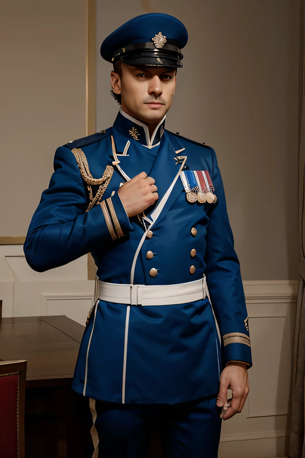 tableau representing an officier in blue clair uniform in 1805
