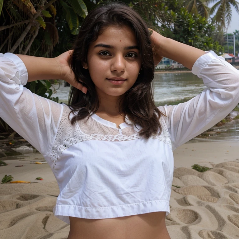 Cute white teenage kerala girl selfie in seashore