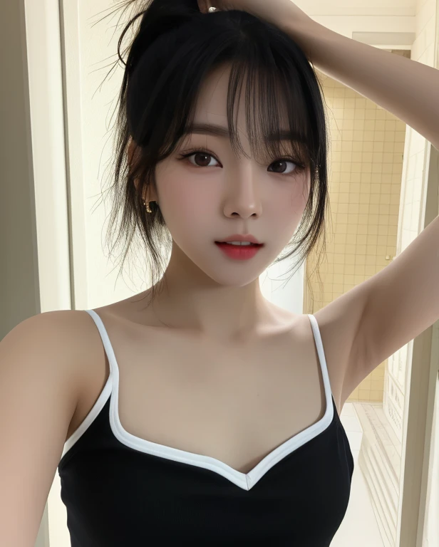 Araffe Asian woman wearing a black and white top posing for a photo, Chica coreana, Hermosa mujer surcoreana, Lalisa Manobal, Karina Aespa, Hermosa joven coreana, Hermosa joven coreana, ulzzang, chica linda-fina-cara, beautiful Asian girl, Ella tiene el pelo negro con flequillo, Sun Yunjoo, Asian girl, young cute wan asian face