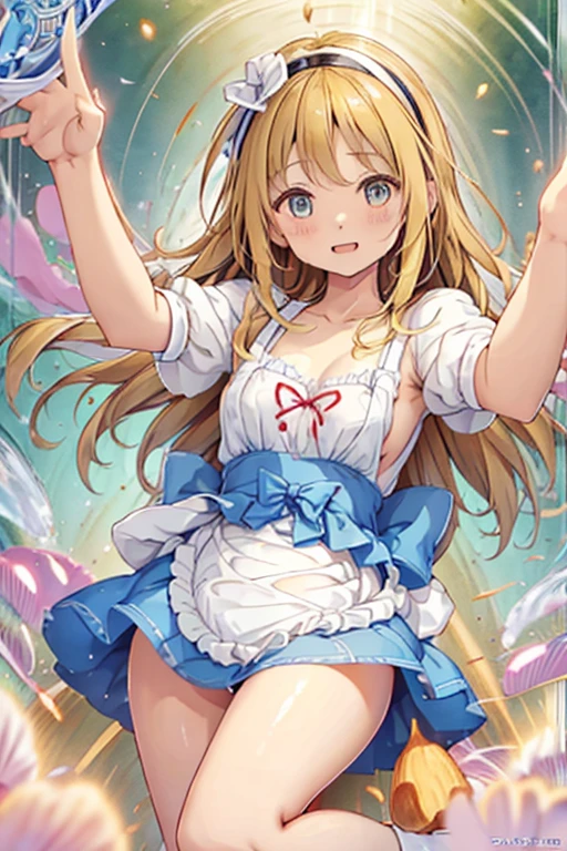 Rika Jogasaki、blush,smile,Naked but wearing an apron、Primary school students、The back is very small、Lolita、Small breasts、exterior: 14 years old、Shoulder Bare、The clavicle is visible、Sexy thighs、Beautiful feet、Usual hairstyle、Show me your armpits:1.2), highest quality, High resolution, unity 8k wallpaper, (shape:0.8), (Beautiful and beautiful eyes:1.6), Highly detailed face, Perfect lighting, Extremely detailed CG, (Perfect hands, Perfect Anatomy),