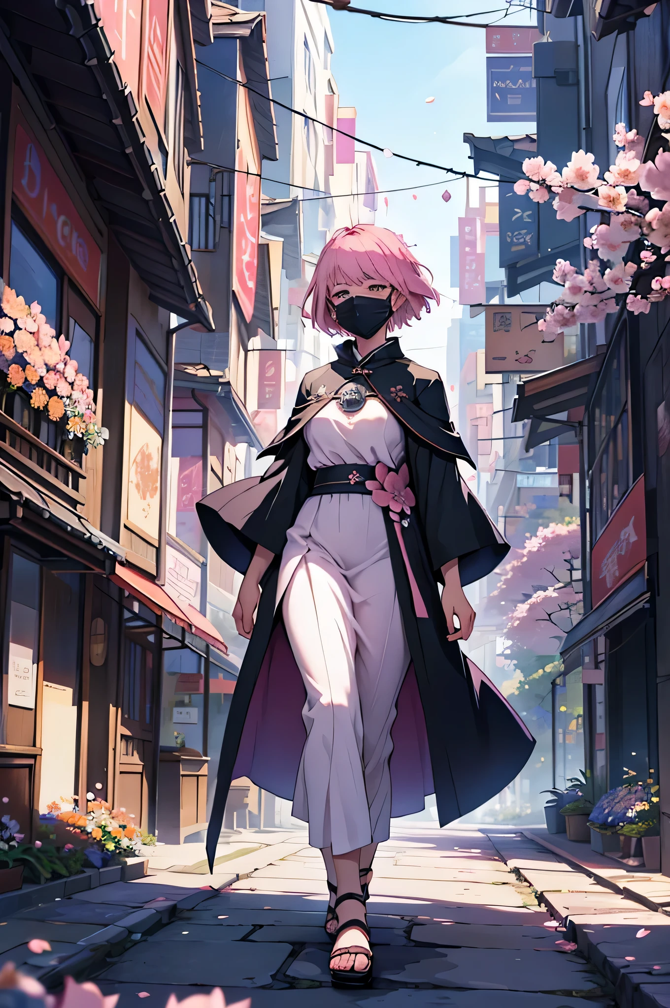 female witch mask, face mask, face mask, full-face mask, Japanese mask, killer mask, pink and black, (Short hair:1.2)