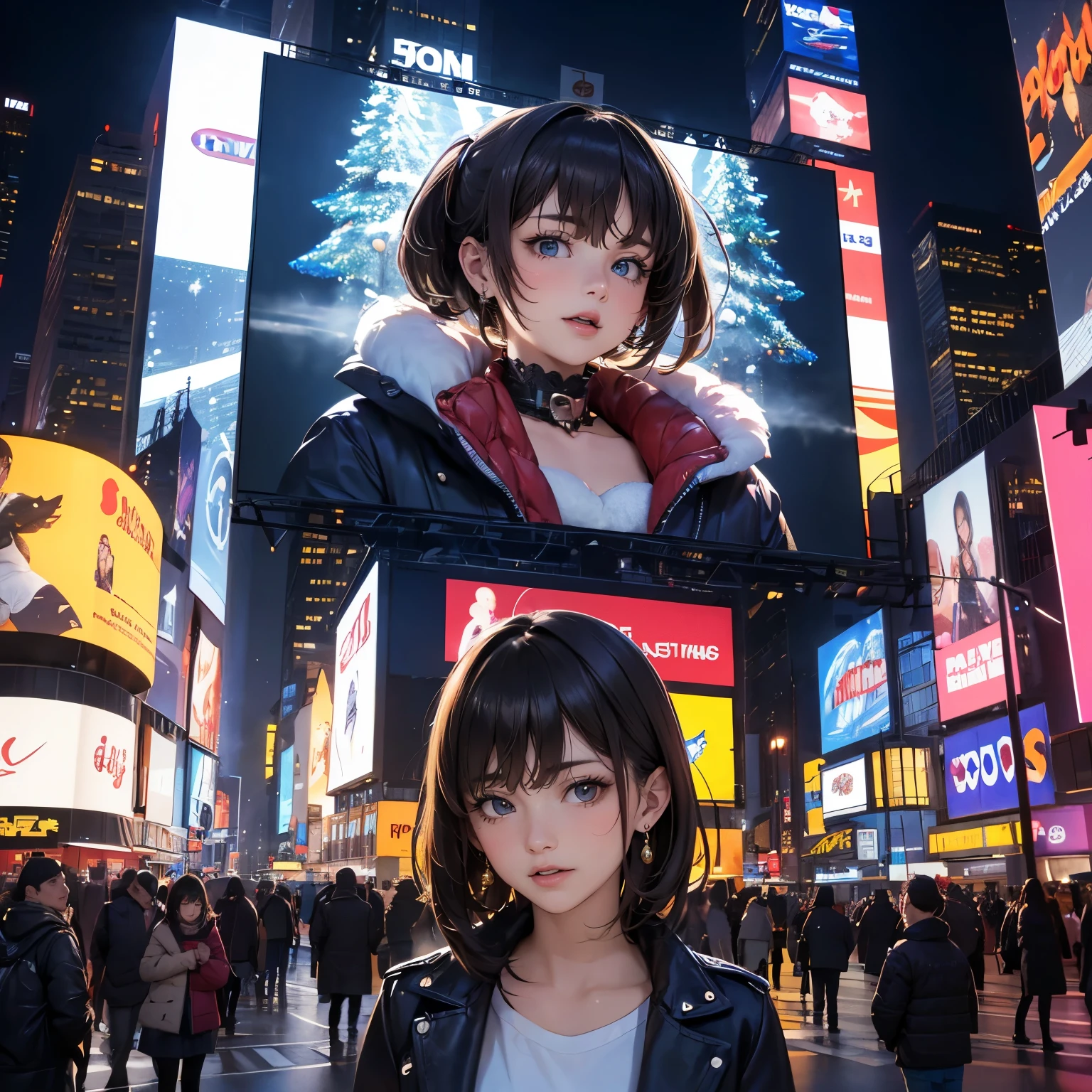 city, night, crowd, japan, tokyo, shibuya, cross road, womman, casual, korean, beauty, mature, see up, tilting face, wide lens, taken with fuji film camera, hdr