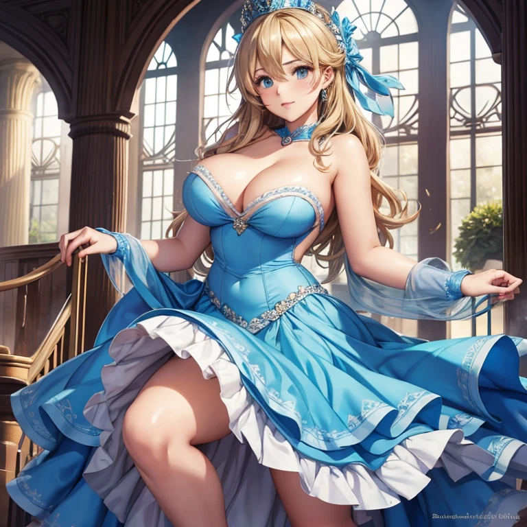Embarrassed Cinderella in a dress shows off her soft tits