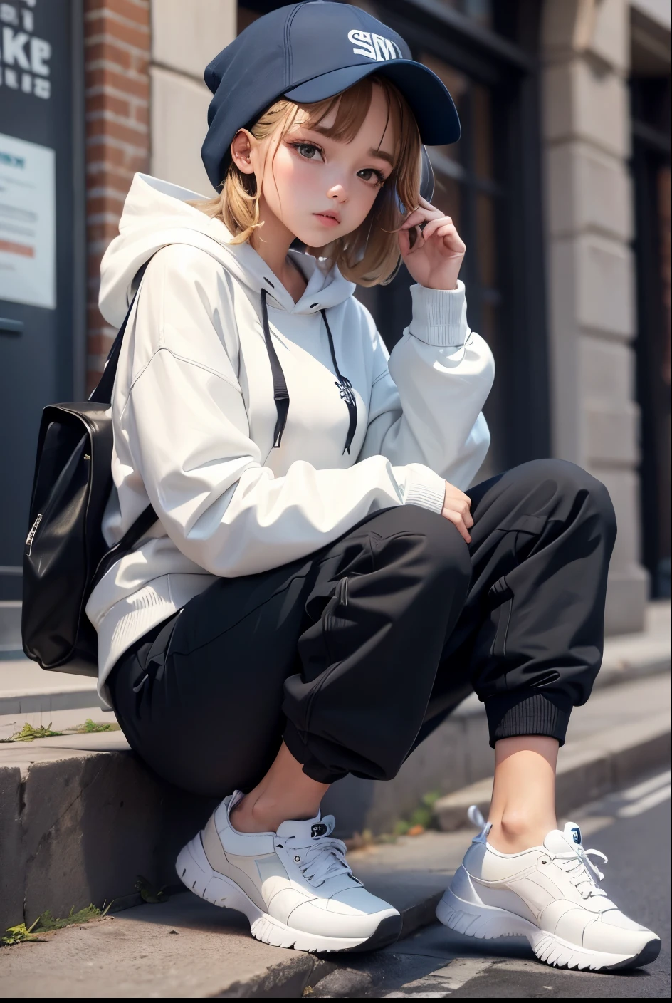 Gadis umur 17th,wear a black hijab,glasses ,black mask,black t-shirt, white shoes,black pants