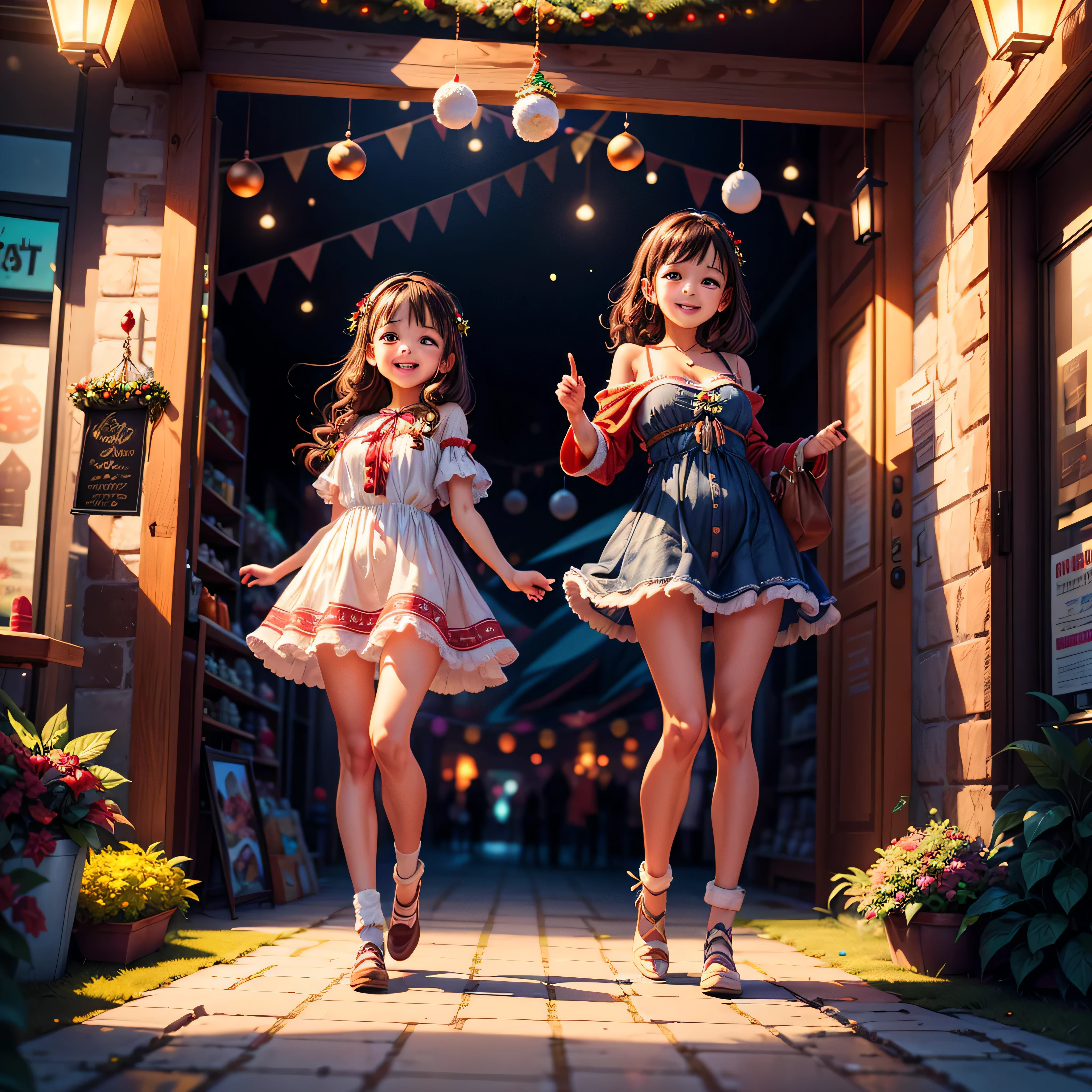 (((Vector illustration style))),Vibrant colors, magical ambiance, Whimsical, Sparkling, Fantasy Christmas World,vibrant with colors, vivd colour, Magical atmosphere, Whimsical, Sparkling,Fantasy Christmas World,Inside the Christmas mall,The huge Christmas tree hung with lights、pompon、Christmas socks,Christmas pendants,Piles of gifts placed under the tree。A young couple and a child admire the Christmas decorations in the mall,Surrounded by performers in Santa Claus costumes and Santa Claus statues。The Christmas mall like a fairy tale world,full of magic, (Ghibli-like colours, pov, first-person view, accurate, anatomically correct, super detail, high details, high quality, award winning, best quality) 🎈🍦🍹❤🔆🕡(😘👩🎀👗⚜👒🥿👡🩲💅)🎪🎢🎡🎠 ultra_high-def ultra_Photo-realistic optimal ultra_high-quality opengl-shaders ultra_high-details accurate reflex ultra_high-res perfection volumetric lightning improved Octane_rendues UHD XT3 DSLR HDR 3dcg shadow analogiques extatiques symmetrical beholder sundrop Cinematic_sunlight UnrealEngine5 Ultra Masterpiece deep path Equirectangular_360 varied multi etc. --s 1000 --c 20 --q 20