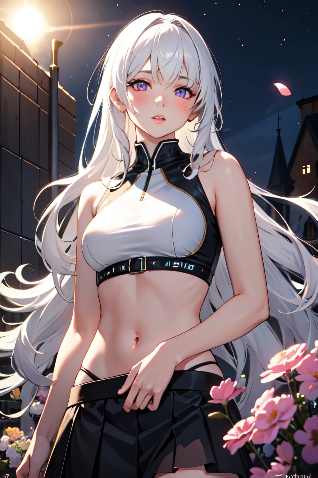 ((best quality)), ((masterpiece)), (detailed), NSFW, small breasts, prominent collarbones, skinny arms, flat stomach, visible hip bones, long hair, red hair, white hair, blonde hair, dark hair, ponytail, thick ponytail, heavy ponytail