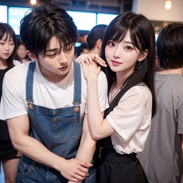 Asian girl really similar to Momo from Twice hugging Asian boy really similar to Jungkook from BTS