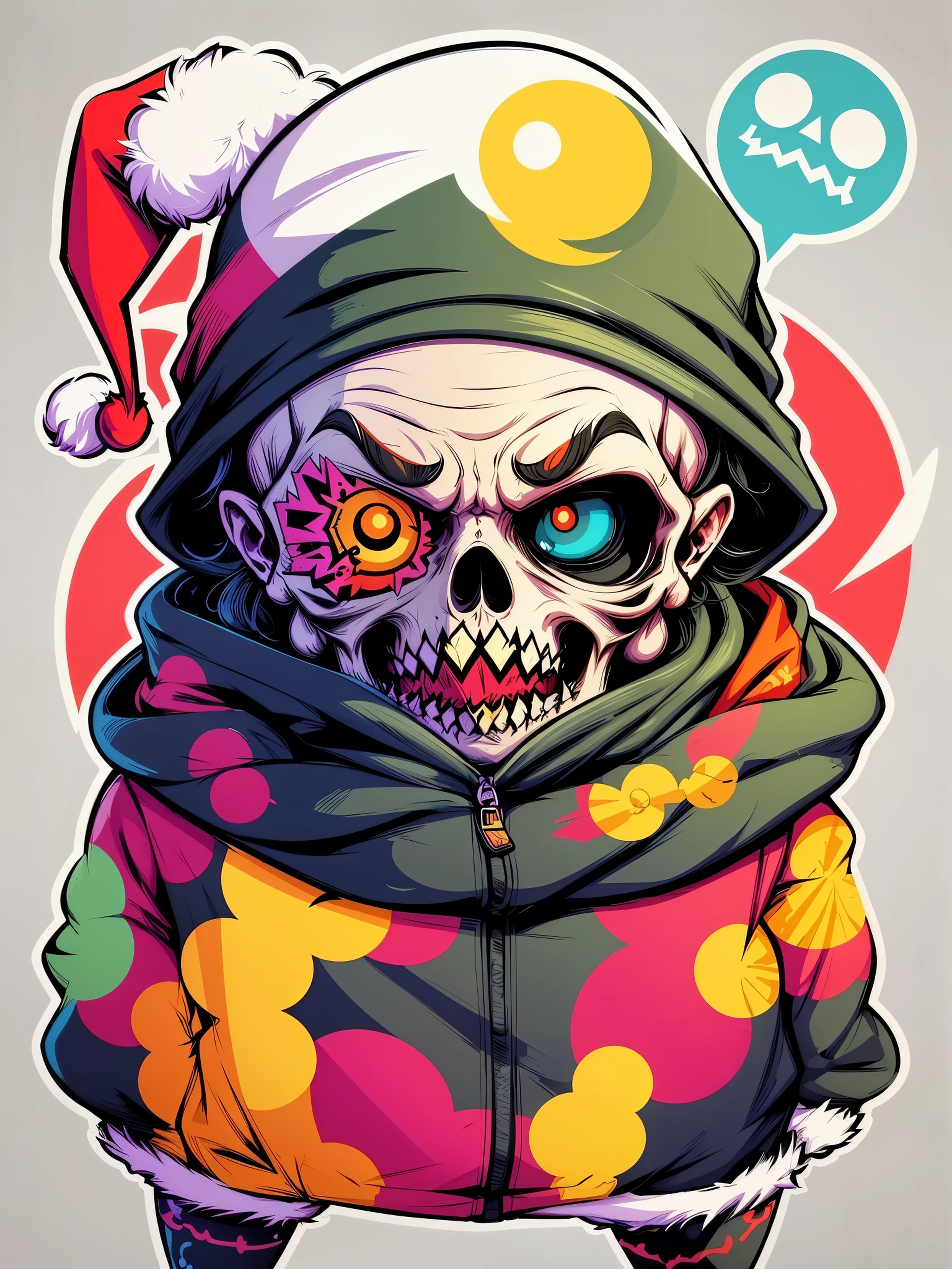 (best quality,highres,masterpiece:1.2),ultra-detailed, a Christmas sticker, Zombie, cute, Santa's hat