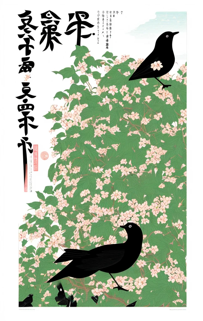 a graphic design poster for a festival with a hedge and a bird, 2023, 2 0 2 3, japanese graphic design, 🪔 🎨;🌞🌄, japanese illustrator, Middle metaverse, by Yanagawa Nobusada, by Sengai, by Kume Keiichiro, #illustration
