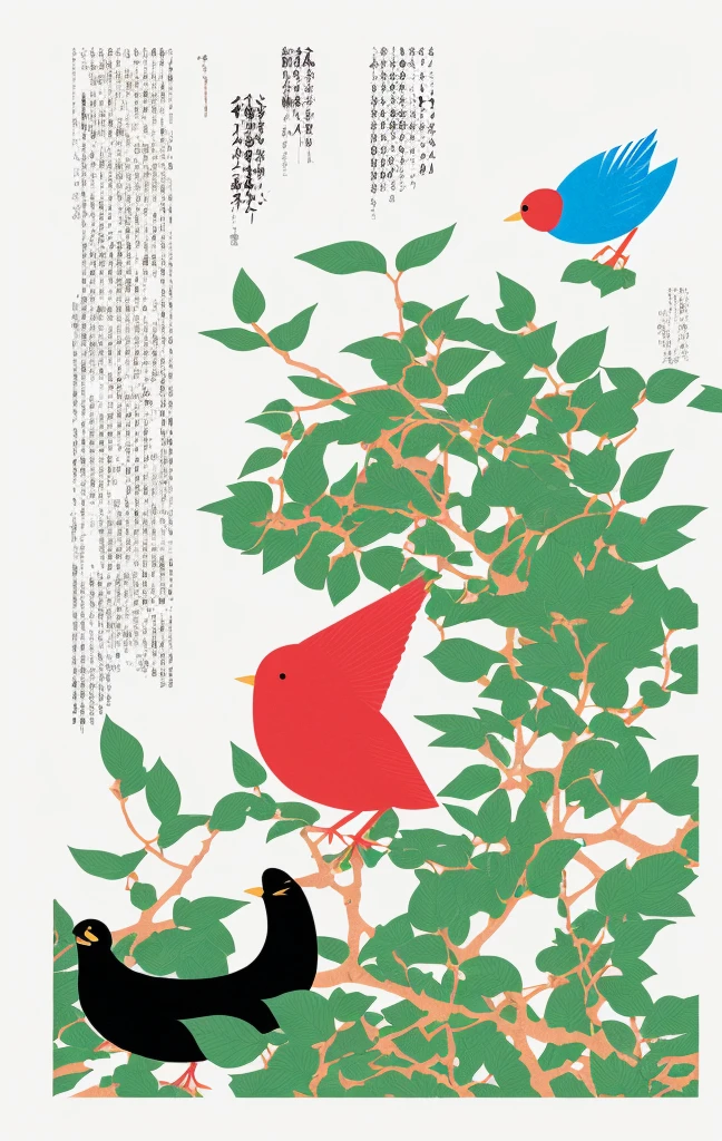 a graphic design poster for a festival with a hedge and a bird, 2023, 2 0 2 3, japanese graphic design, 🪔 🎨;🌞🌄, japanese illustrator, Middle metaverse, by Yanagawa Nobusada, by Sengai, by Kume Keiichiro, #illustration