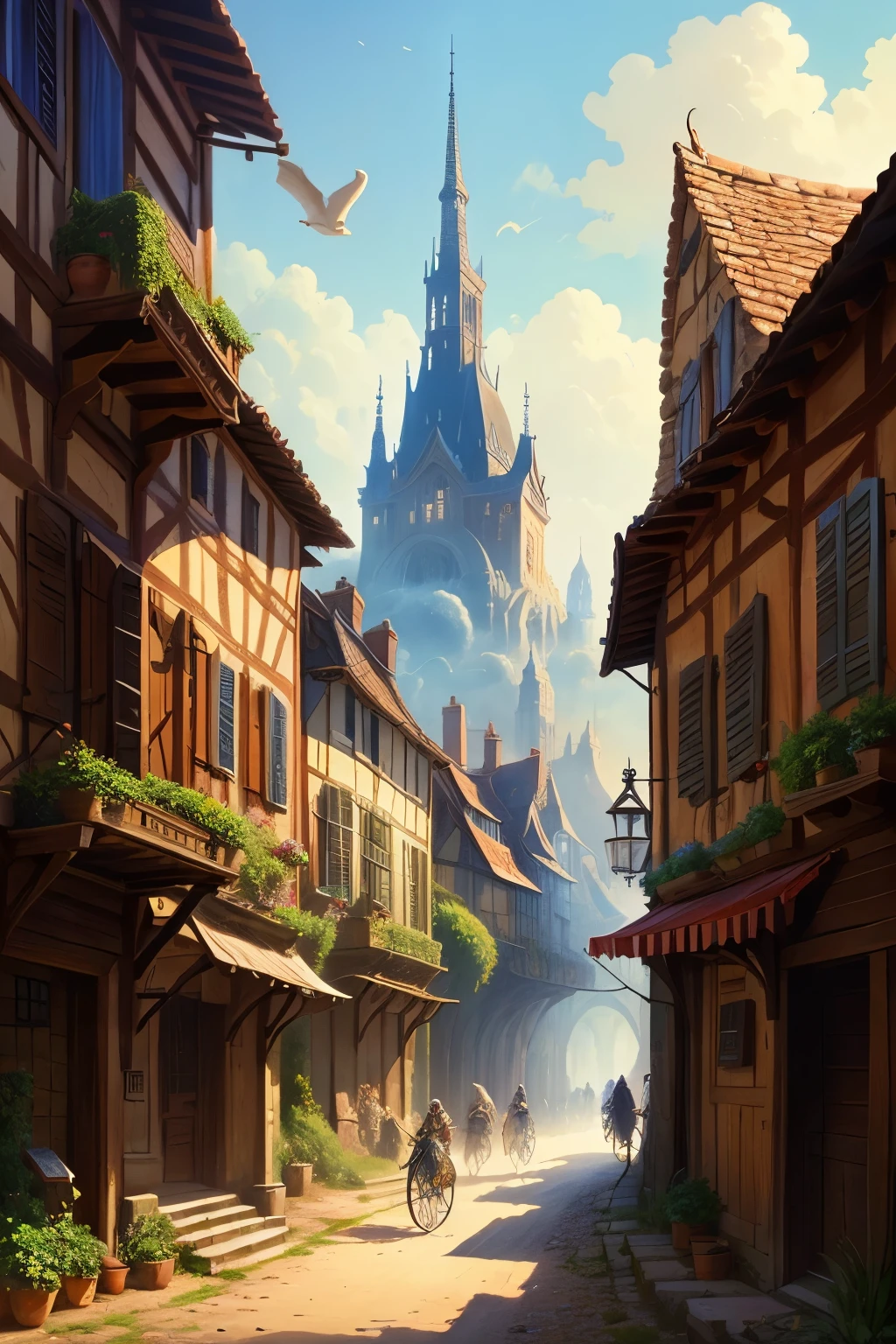 city, Huge, Medieval fantasy, opulente, riche, foule, garde, thieves