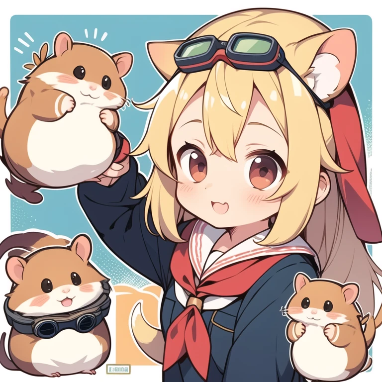 1hamster, goggles on forehead, animal, cute, cool, chibi, red neckerchief, adventurer, best_quality, design, hires, highly detailed