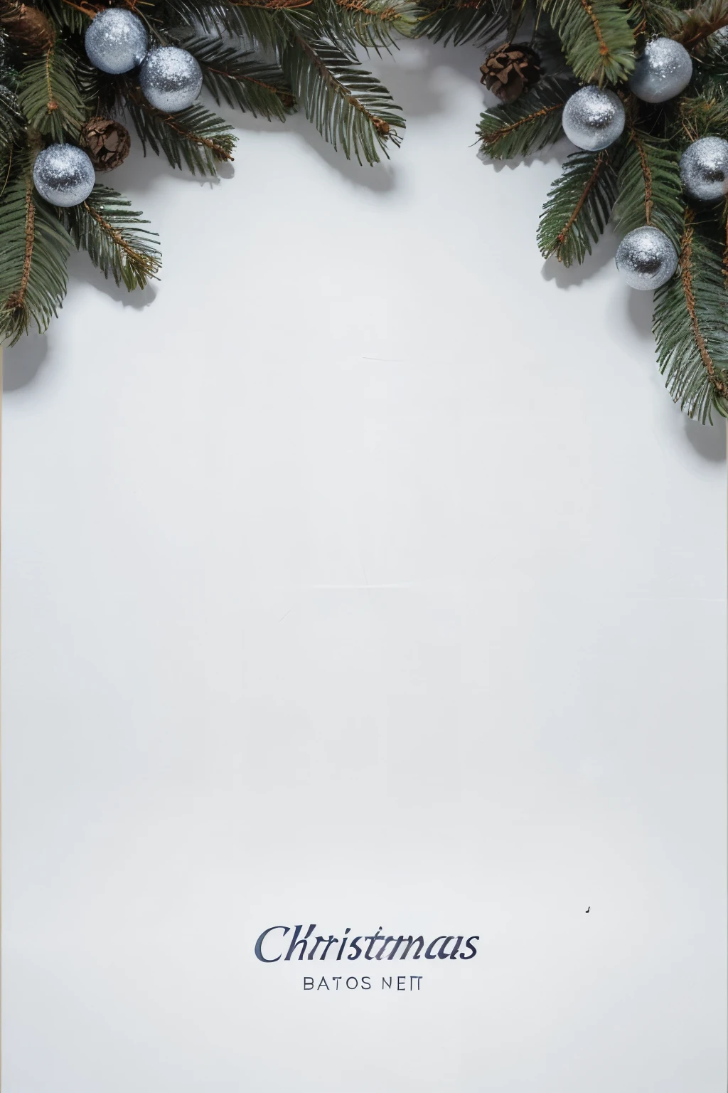 christmas template with fir branches and bells on blue background, , poster background, full view blank background, background is white and blank, the background is white, background is white, white border and background, card template, , background, 4k, high quality