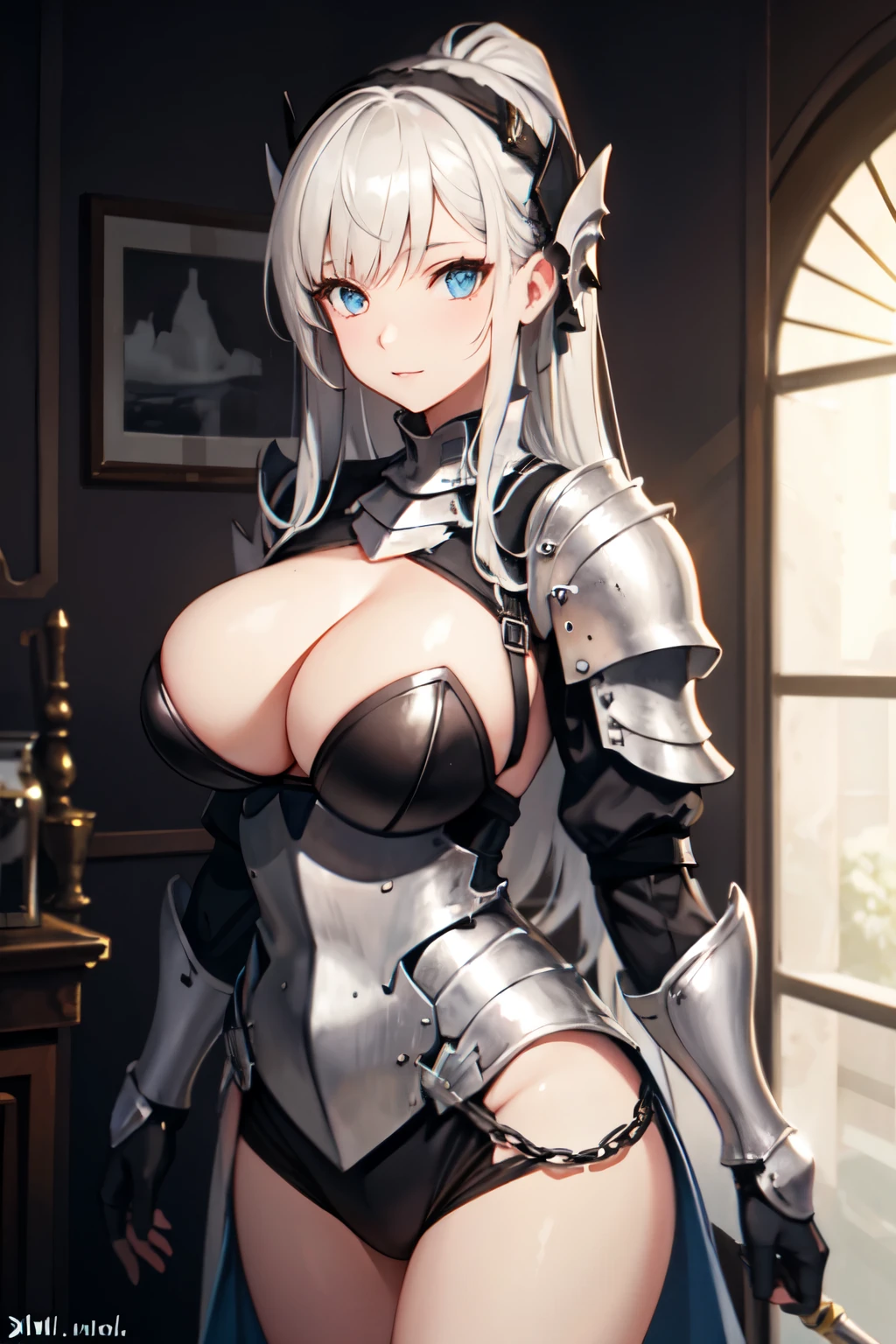 Female knight
Black armor
Busty