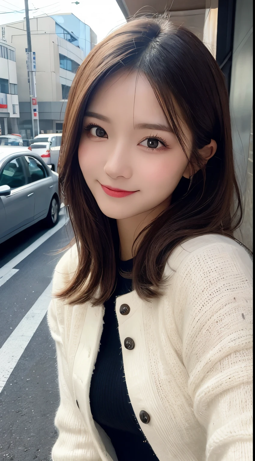 masutepiece, Best Quality, Illustration, Ultra-detailed, finely detail, hight resolution, 8K Wallpaper, Perfect dynamic composition, Beautiful detailed eyes, Gorgeous black fluffy Tokyo winter clothes,random cute hair,small tits,Natural Color Lip, Bold sexy poses,Smile、20 years girl、Cute、Sexy shot looking at camera,Always blur the background,Perfect and beautiful face,Take only the face,beautiful and detailed face、slim face and style,Big eyes、Do gal makeup