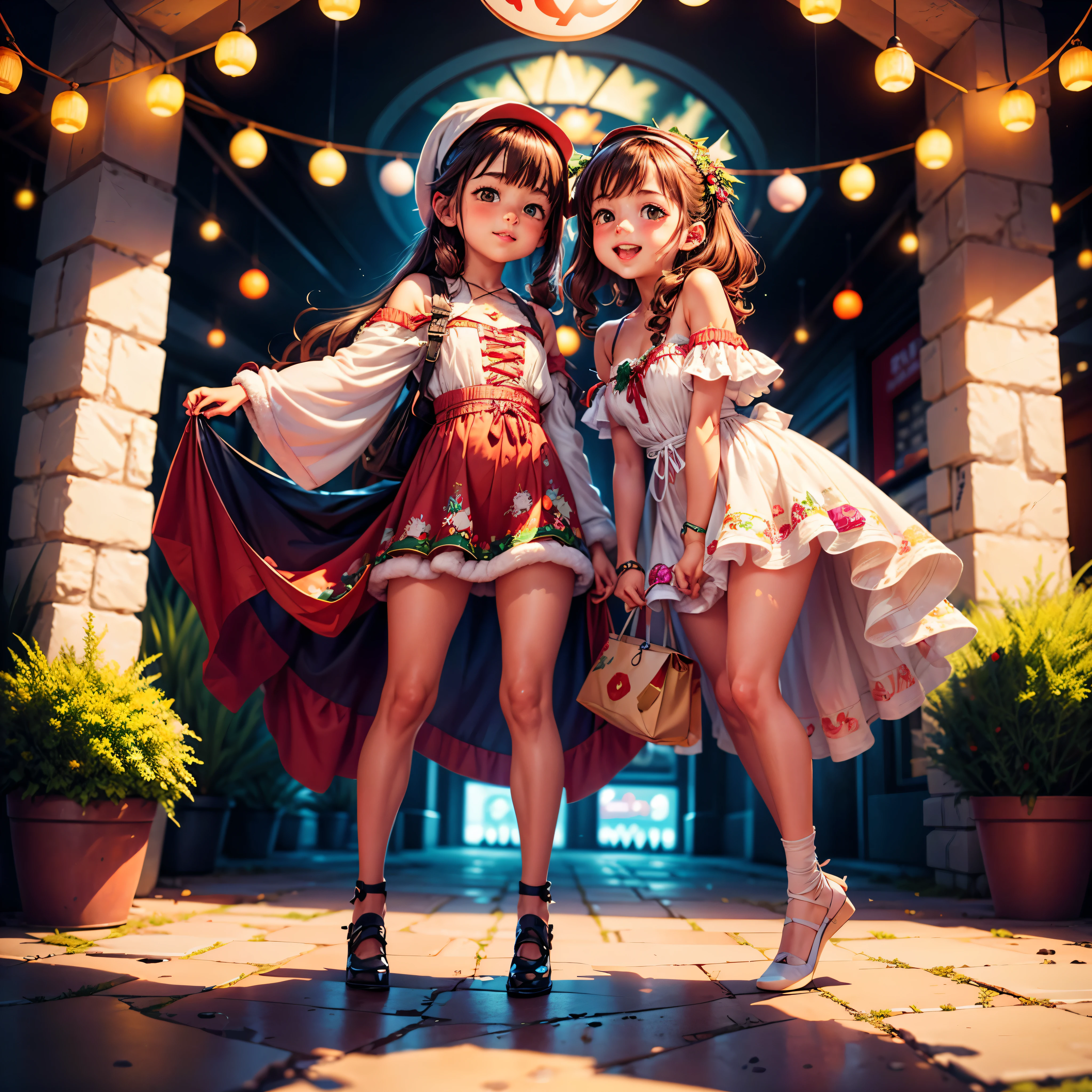 (((Vector illustration style))),Vibrant colors, magical ambiance, Whimsical, Sparkling, Fantasy Christmas World,vibrant with colors, vivd colour, Magical atmosphere, Whimsical, Sparkling,Fantasy Christmas World,Inside the Christmas mall,The huge Christmas tree hung with lights、pompon、Christmas socks,Christmas pendants,Piles of gifts placed under the tree。A young couple and a child admire the Christmas decorations in the mall,Surrounded by performers in Santa Claus costumes and Santa Claus statues。The Christmas mall like a fairy tale world,full of magic, (Ghibli-like colours, pov, first-person view, accurate, anatomically correct, super detail, high details, high quality, award winning, best quality) 🎈🍦🍹❤🔆🕡(😘👩🎀👗⚜👒🥿👡🩲💅)🎪🎢🎡🎠 ultra_high-def ultra_Photo-realistic optimal ultra_high-quality opengl-shaders ultra_high-details accurate reflex ultra_high-res perfection volumetric lightning improved Octane_rendues UHD XT3 DSLR HDR 3dcg shadow analogiques extatiques symmetrical beholder sundrop Cinematic_sunlight UnrealEngine5 Ultra Masterpiece deep path Equirectangular_360 varied multi etc. --s 1000 --c 20 --q 20