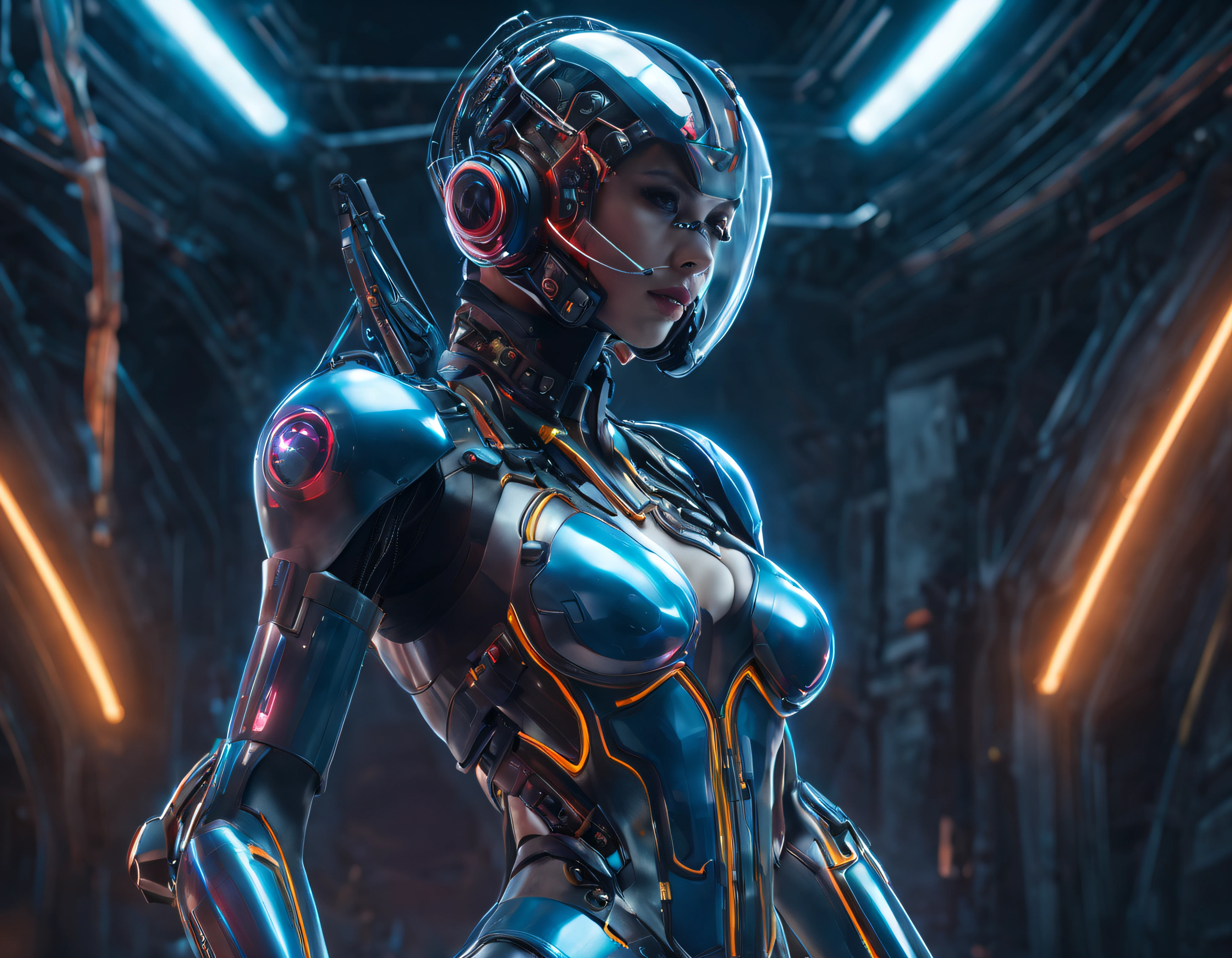 (cuerpo completo), hermosa mujer hacker, cyberpunk, japonesa, bellisima, con cascos, Tight leather suit of various colors on a lush and sculptural body, piernas musculosas y atleticas, se encuentra frente a pantalla de ordenador grande, electrical wires, microchip, se encuentra en centro de control de estacion espacial altamente tecnologica, (detalles intrincados de la maquina de alta calidad), estilo cinematografico, nitidez absoluta, imagen 8k.(obra maestra).(detalles intrincados de la maquina de alta calidad), estilo cinematografico, nitidez absoluta, imagen 8k. (obra maestra de superior calidad)