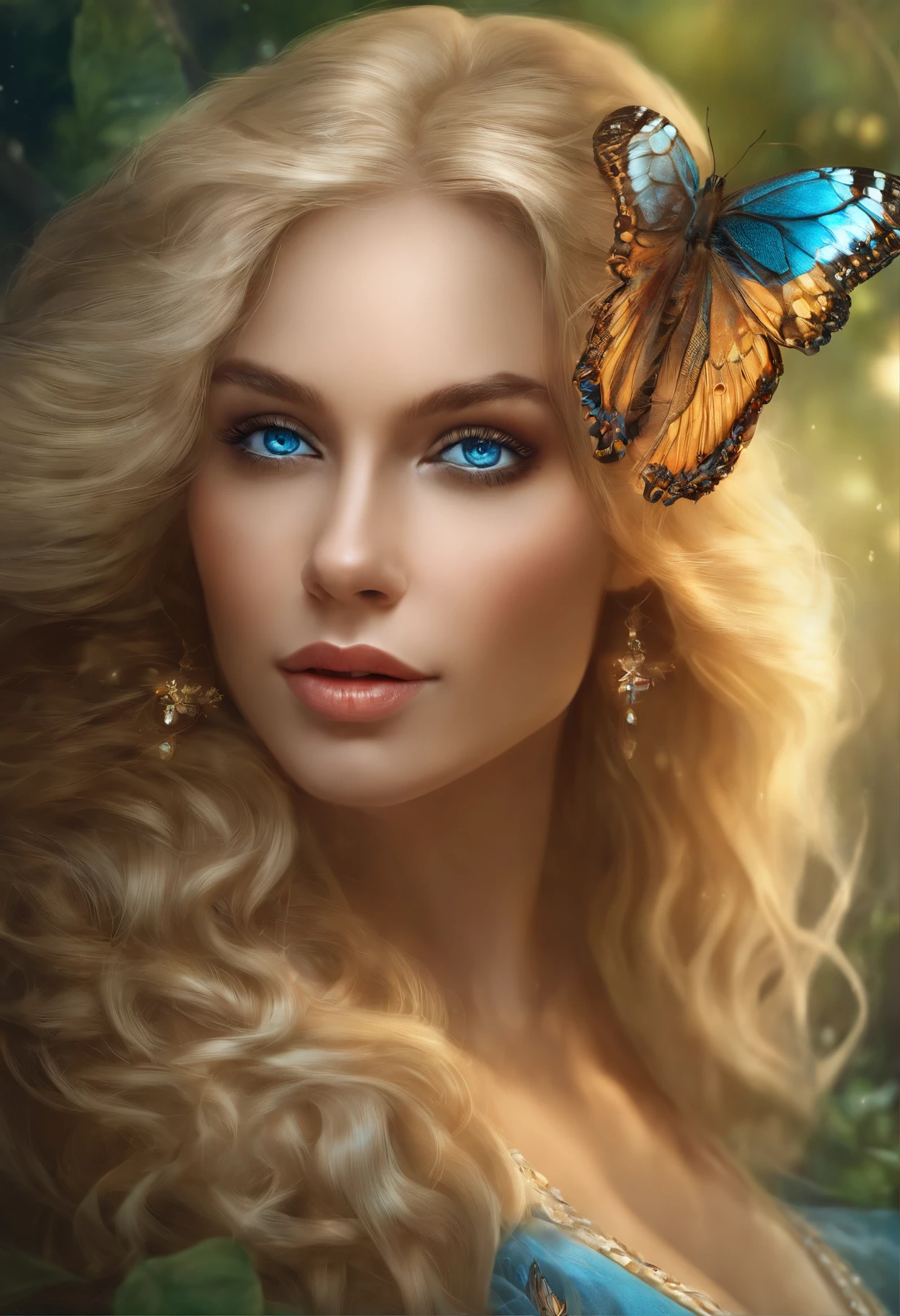blonde with blue eyes and a butterfly in her hair, beautiful fantasy art portrait, beautiful fantasy portrait, beautiful fantasy art, fantasy art portrait, karol bak uhd, beautiful digital artwork, beautiful gorgeous digital art, beautiful art uhd 4 k, Fantasy is beautiful, very beautiful fantasy art, fantasy art behance, fantasy portrait, gorgeous digital art, beautiful digital art