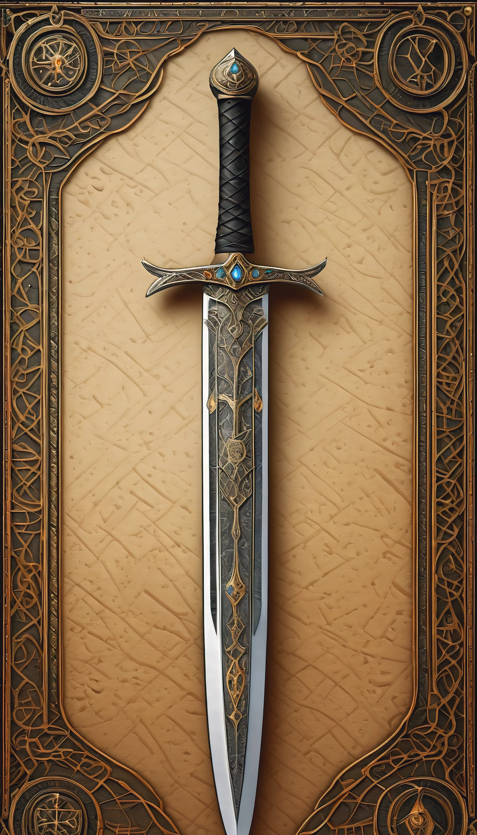 (masterpiece, best quality), (a legendary sword on display), ancient power, glowing magic, etched with sigils and runes, intricate design but functional, elaborate details