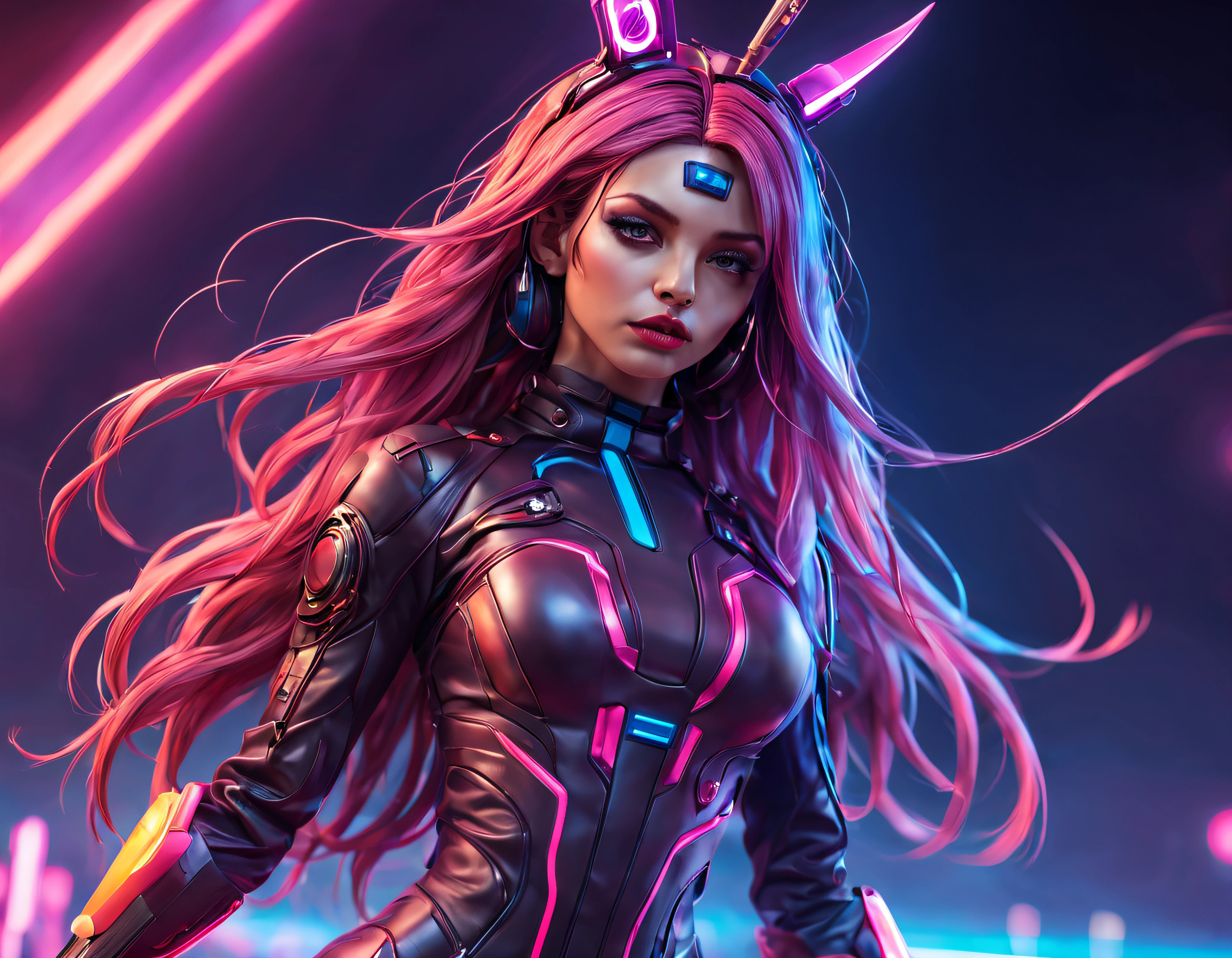 (cuerpo completo), hermosa mujer hacker, cyberpunk, japonesa, bellisima, con cascos, Tight leather suit of various colors on a lush and sculptural body, piernas musculosas y atleticas, se encuentra frente a pantalla de ordenador grande, electrical wires, microchip, se encuentra en centro de control de estacion espacial altamente tecnologica, (detalles intrincados de la maquina de alta calidad), estilo cinematografico, nitidez absoluta, imagen 8k.(obra maestra).(detalles intrincados de la maquina de alta calidad), estilo cinematografico, nitidez absoluta, imagen 8k. (obra maestra de superior calidad).