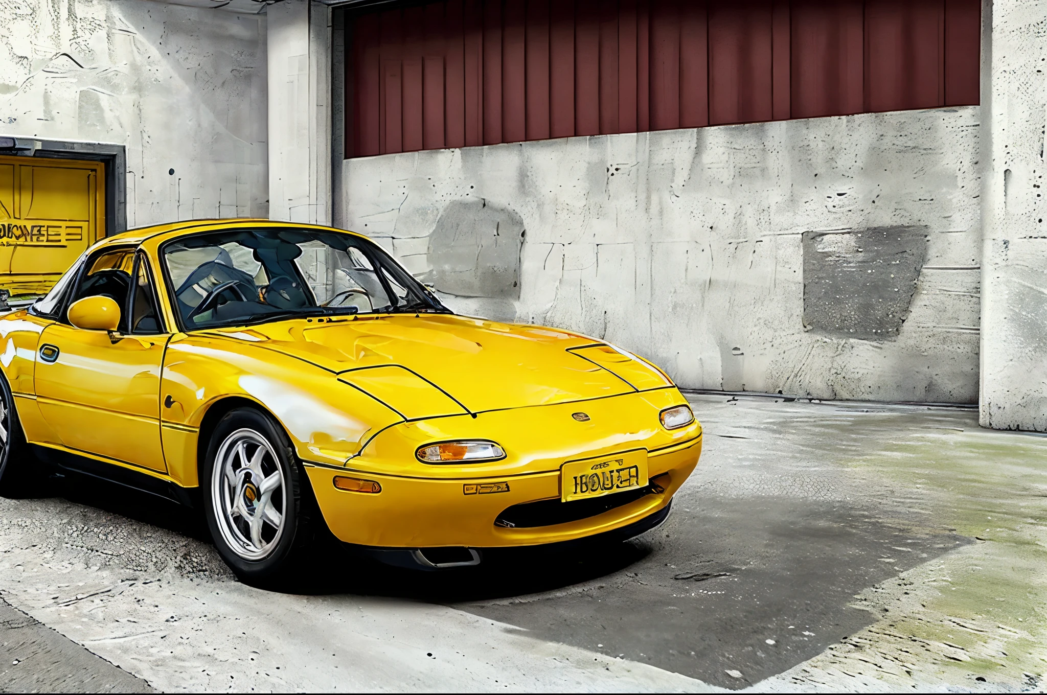 The Allafard yellow Porsche 964 is parked in front of the garage, Highly detailed hyperreal retro, Porsche 964, Porsche 964,, Ultra-detailed 3D rendering, Ultra-detailed 3D rendering, Porsche 964, 3D Ultra-Realistic Rendering, veranda, hyper realistic rendering, hyper realistic 3 d render, hyper real render,Mender,tailed,Porsche 964,