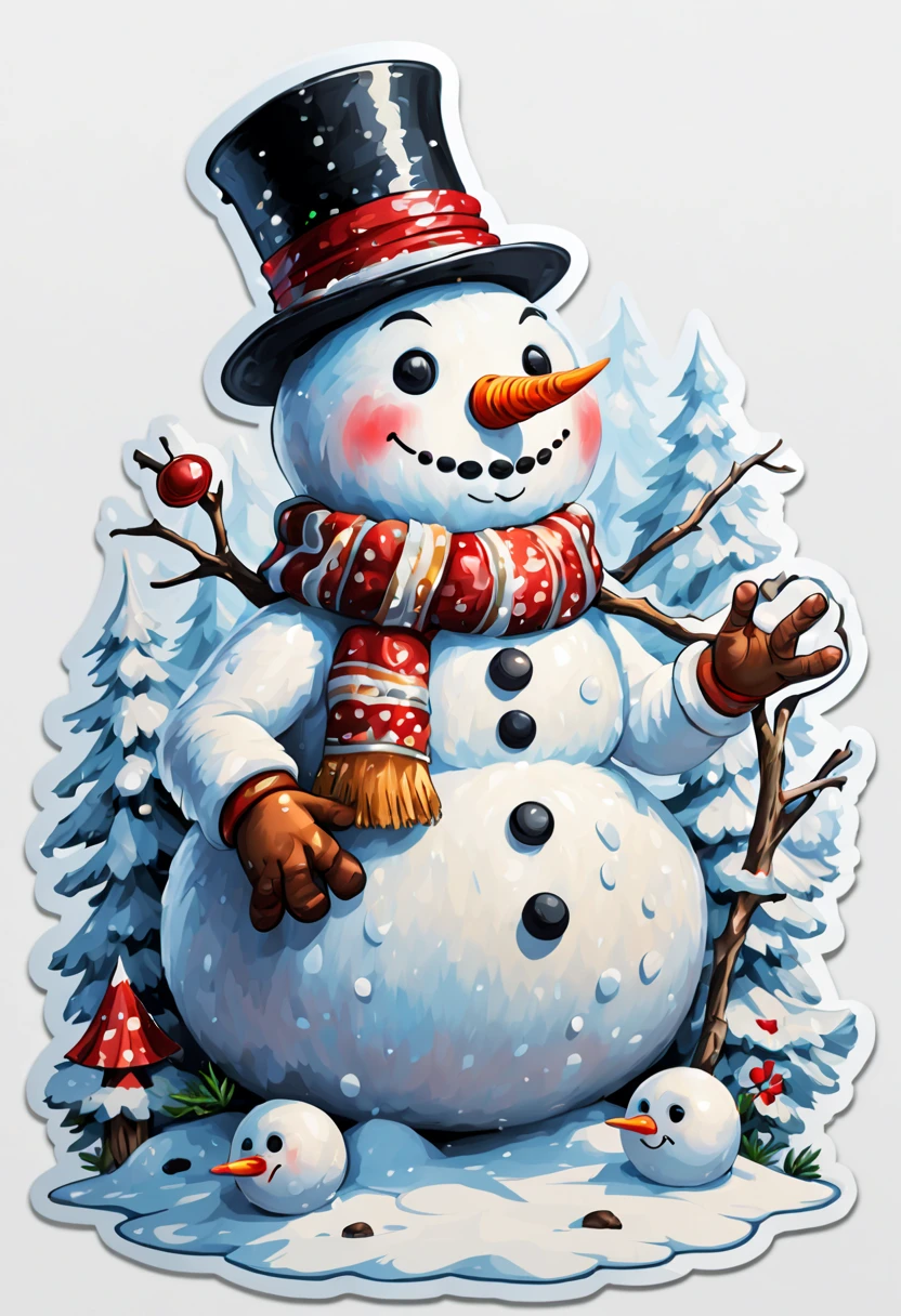 (masterpiece: 1.2), (best quality), (ultra detailed), (8k, 4k, intricate), (highly detailed: 1.2), infinity white background sticker with a snowman design