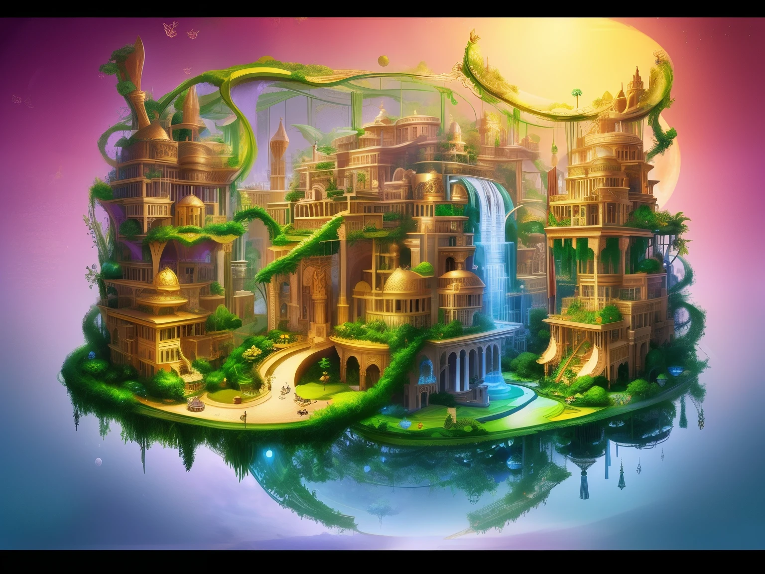 Hanging Gardens of Babylon,Beautiful world in imagination,Wonderful fantasyland
