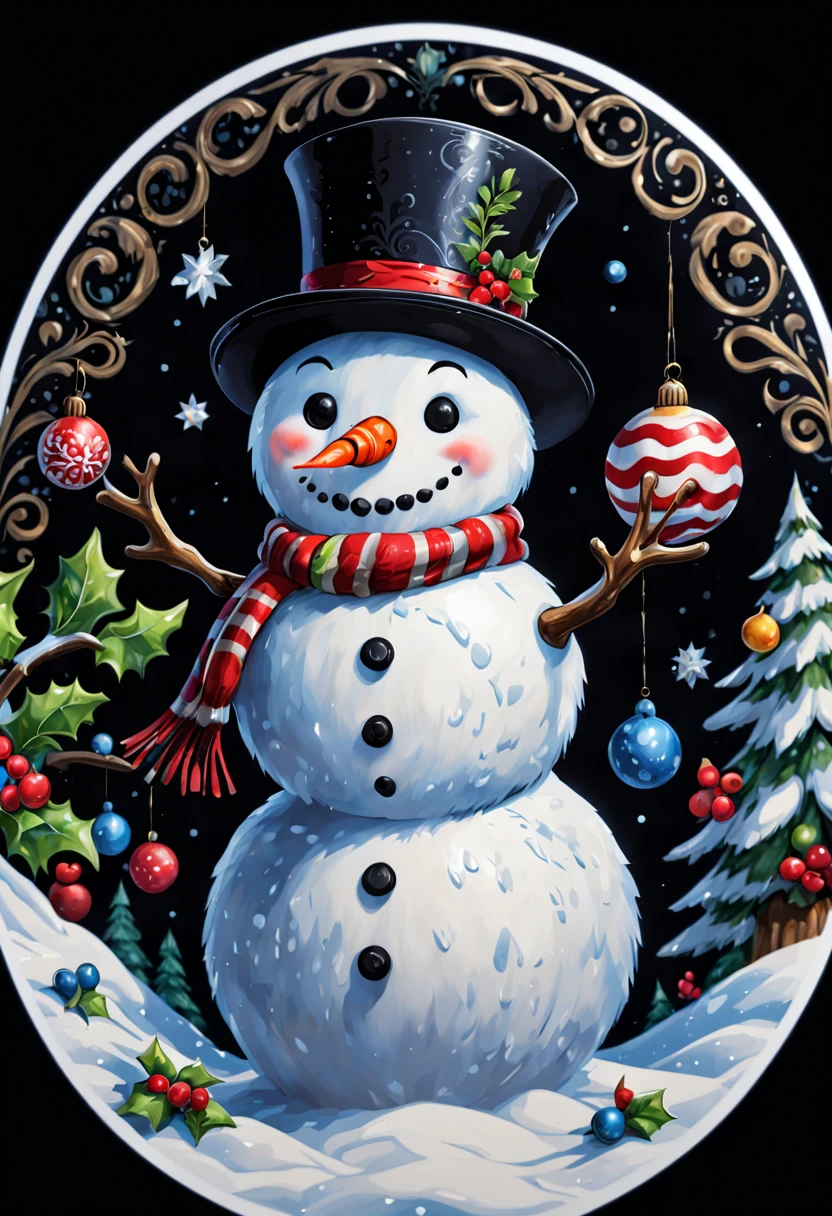 (masterpiece: 1.2), (best quality), (ultra detailed), (8k, 4k, intricate), (highly detailed: 1.2), infinity sticker with black background and snowman design