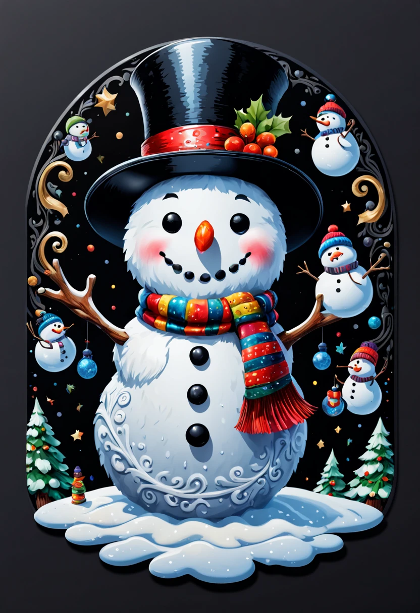 (masterpiece: 1.2), (best quality), (ultra detailed), (8k, 4k, intricate), (highly detailed: 1.2), infinity sticker with black background and snowman design