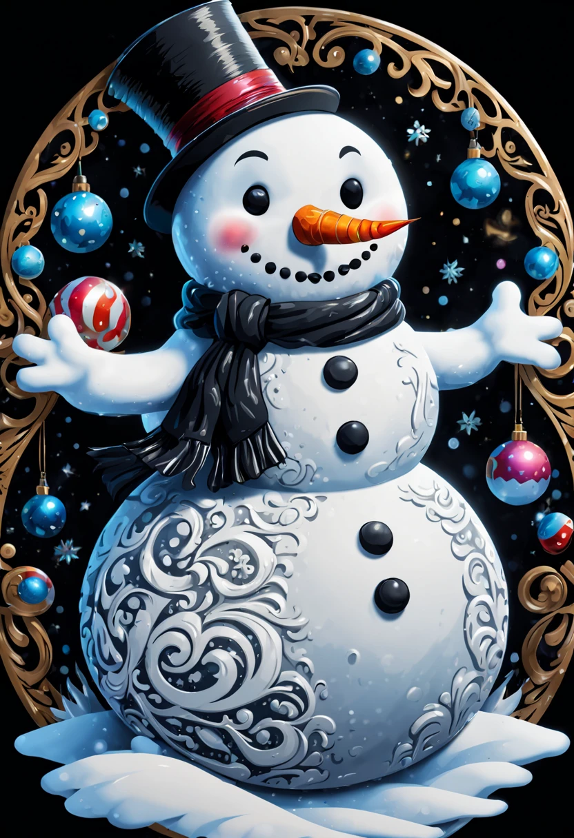 (masterpiece: 1.2), (best quality), (ultra detailed), (8k, 4k, intricate), (highly detailed: 1.2), infinity sticker with black background and snowman design