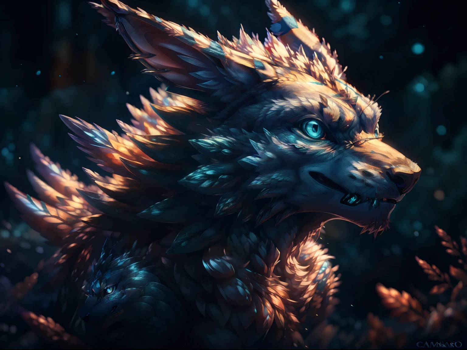 full shot, a wolf-man riding the wolf, riding wolf, grass, garurumon, were garurumon, detailed eyes, fluffy tail, front paws, a head, rich deep white colors, bright eyes, blue eyes, have eyes on the camera, art by cameron gray ultra highly detailed, sharp focus, luminism, detailed oil painting, limpid, detailed sky, by Anato Finnstark, detailed landscape, northern tales aesthetic, dynamic movement, glowing, emerald fog, mystical, highly detailed filigree, intricated, Thomas Cole, intricate details, dew drops, glow, luminescence, mystical atmosphere, very bright saturated colors,