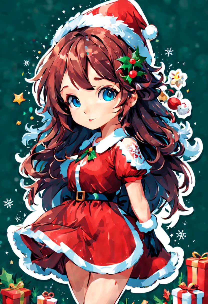 Sticker design, christmas Sticker, 1girl, Christmas costume, vector art, playful style, intricate, (masterpiece, Representative work, official art, Professional, unity 8k wallpaper:1.3)