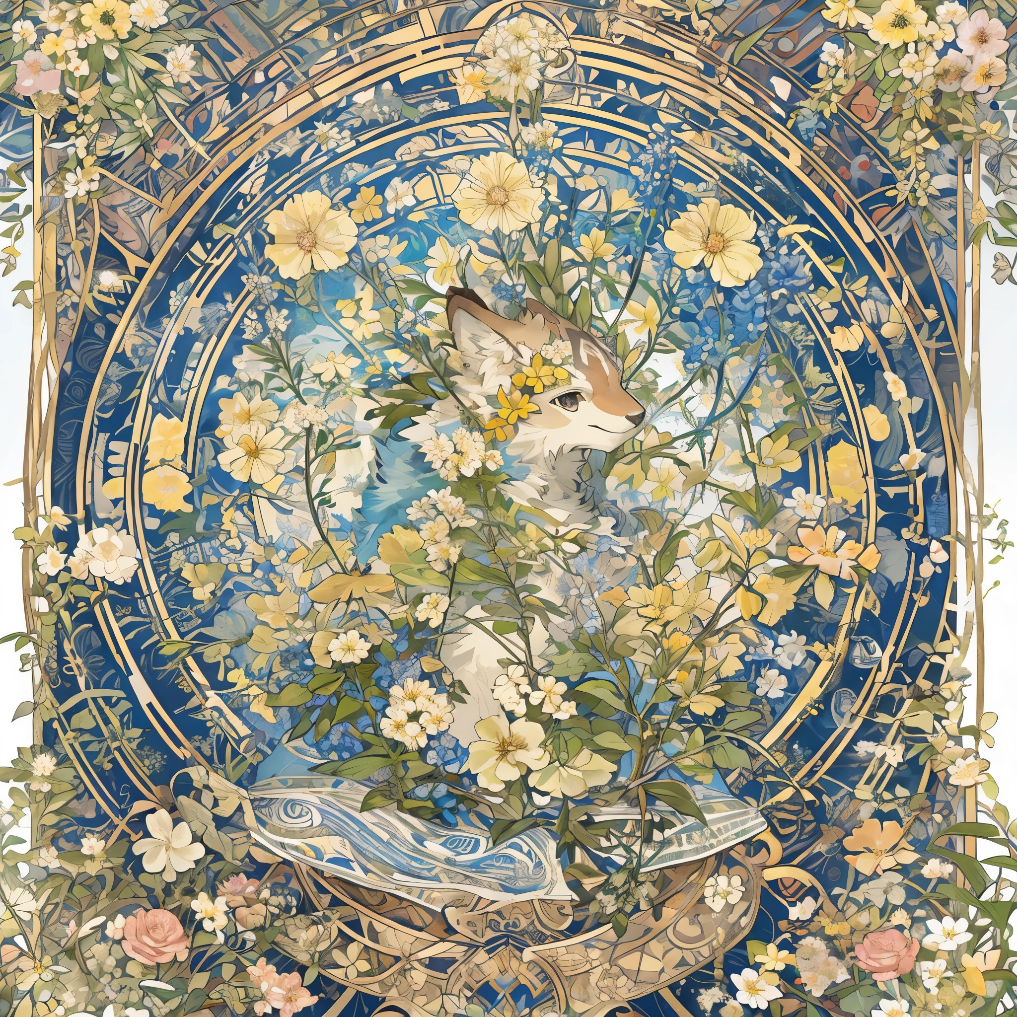 top quality, best quality, logo mark, stamp, Geometric pattern, vector-art, High-quality illustrations by Alfons Mucha, masterpiece(kemono, furry anthro)flower,