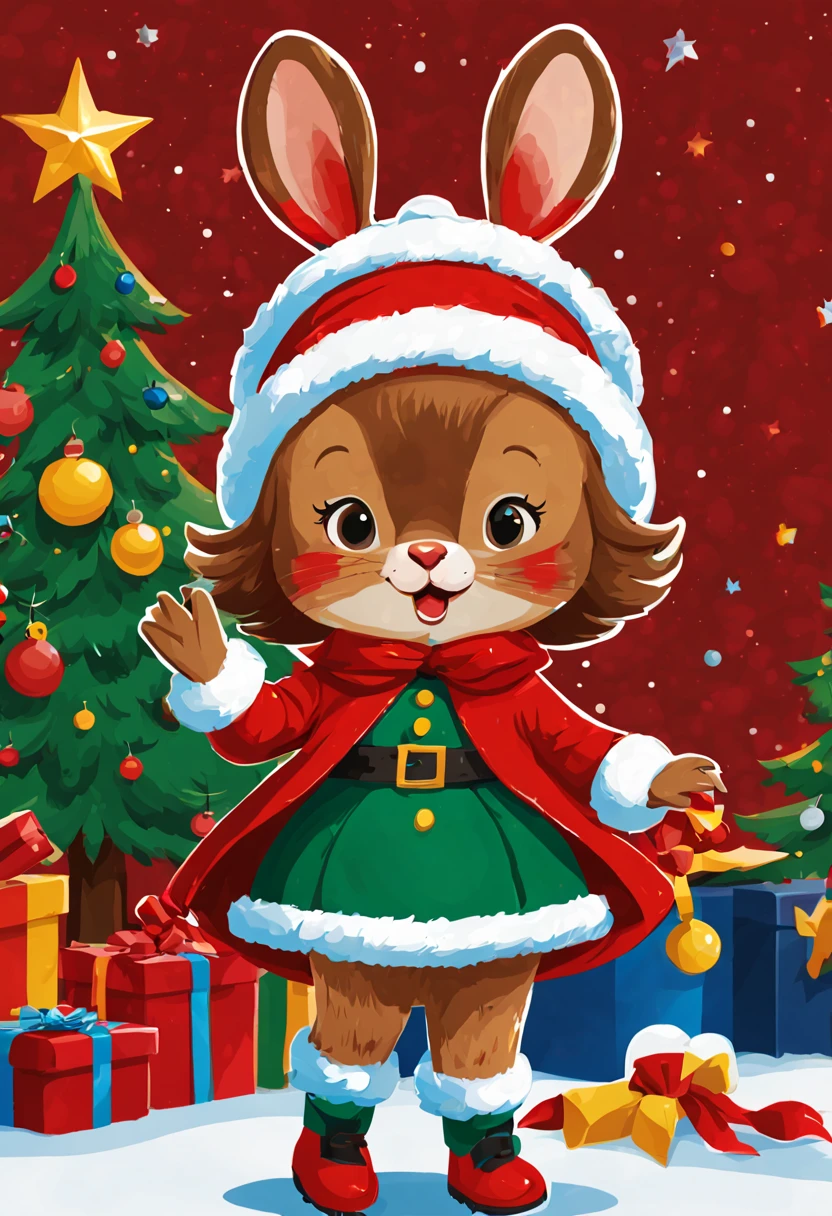 Sticker design, christmas Sticker, vector art, playful style, cute, chibi,  background, by Richard Scarry, enhance, intricate, (masterpiece, Representative work, official art, Professional, unity 8k wallpaper:1.3)