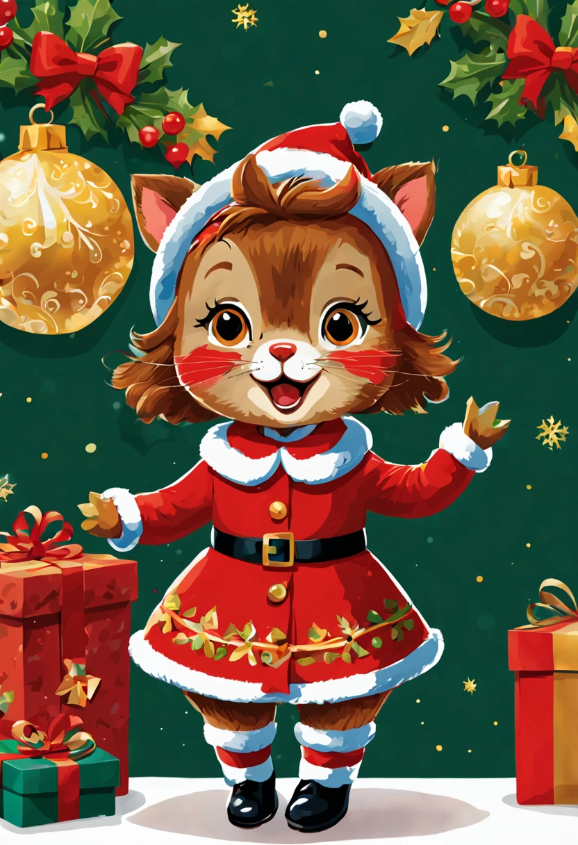 Sticker design, christmas Sticker, vector art, playful style, cute, chibi,  background, by Richard Scarry, enhance, intricate, (masterpiece, Representative work, official art, Professional, unity 8k wallpaper:1.3)