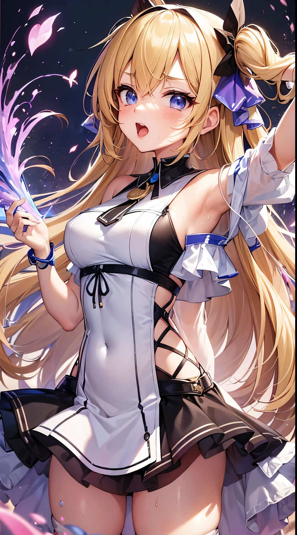 anime girl with long blonde hair and blue eyes in a white dress, small curvy loli, blonde anime girl with long hair, anime goddess, seductive anime girl, render of april, ecchi, from the azur lane videogame, splash art anime loli, ahegao, loli in dress, loli, pixiv 3dcg, ahegao, blush, sweat, open mouth, rolling eyes, tears, tongue out,