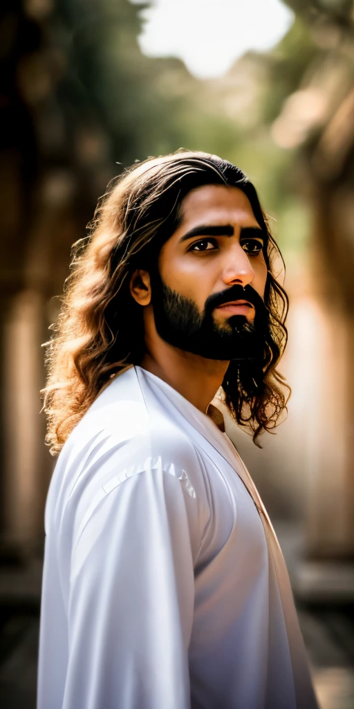 portrait of accurate Arab looking Jesus, cinematic lighting, depth of field, bokeh, realism, photorealistic, hyperrealism, professional photography, uhd, dslr, hdr