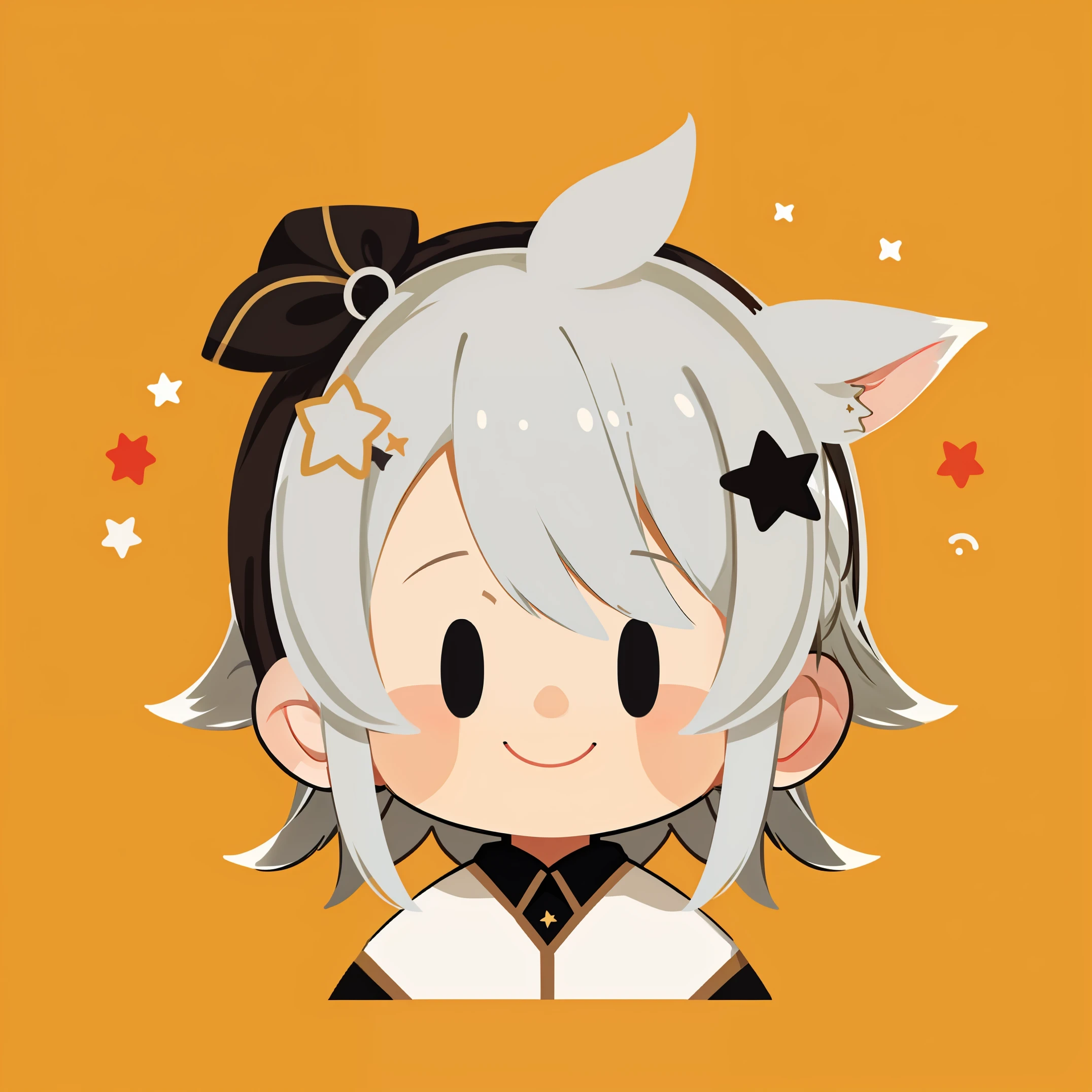 Flat Avatar, One Boy, Solo, happy Face, Headshot, Background, White Hair,Short Layer and Shoulder length Hair Star hair clip with fox ears