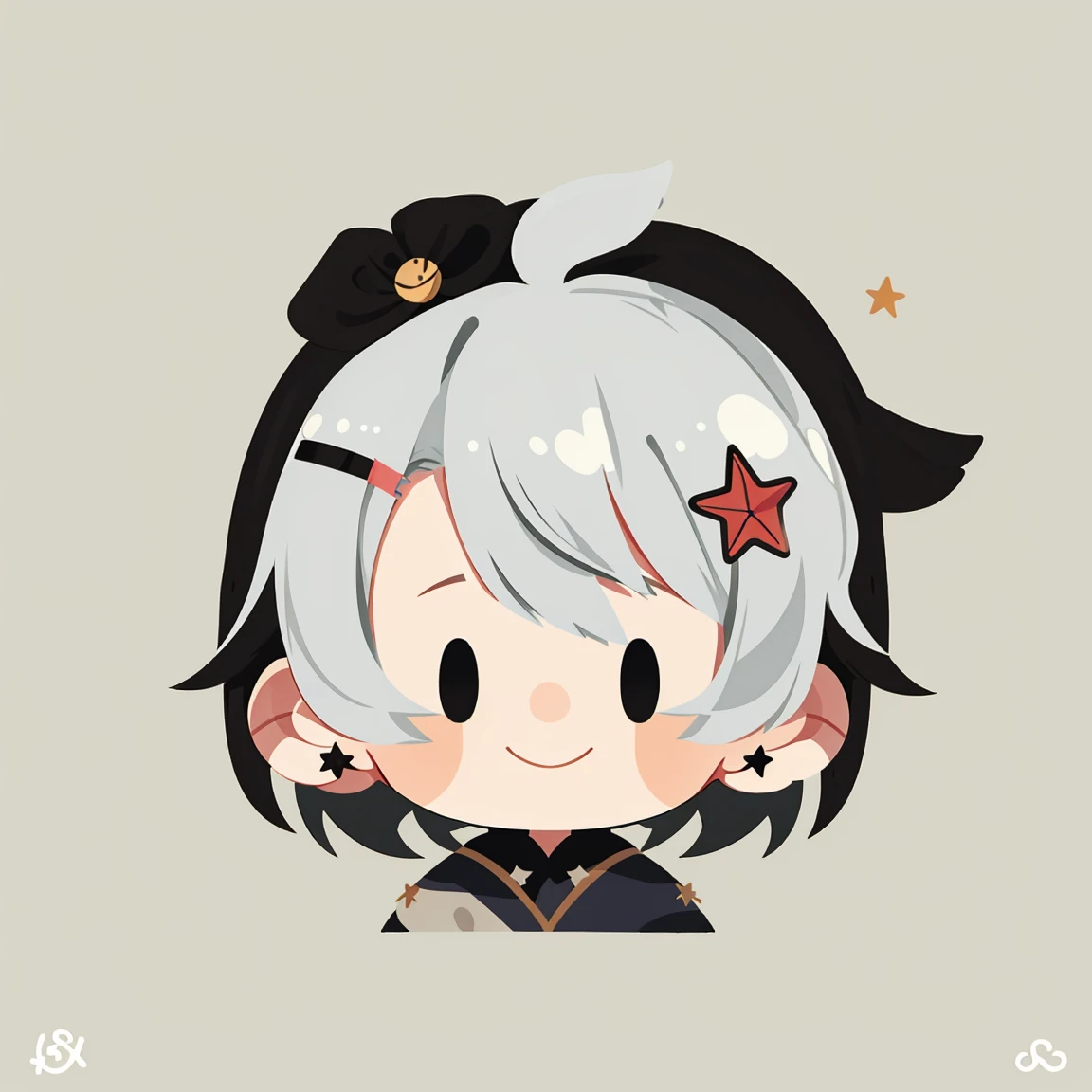 Flat Avatar, One Boy, Solo, happy Face, Headshot, Background, White Hair,Short Layer and Shoulder length Hair Star hair clip with fox ears