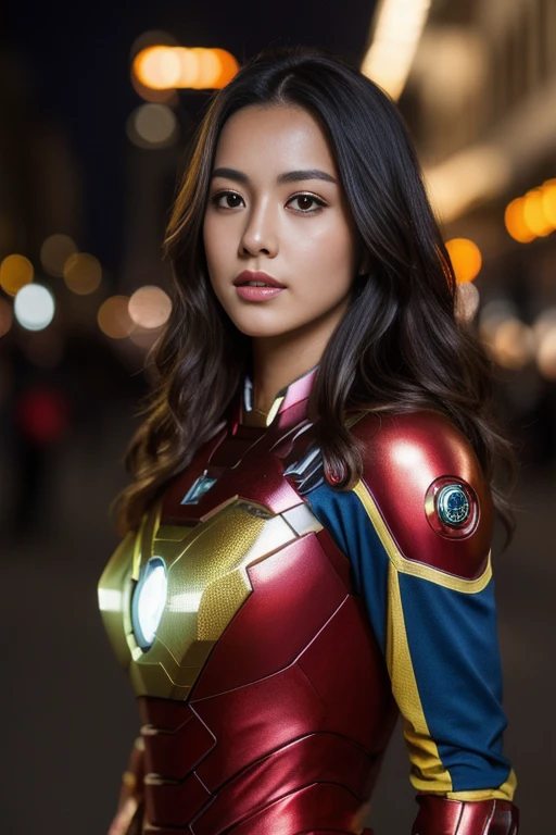 masterpiece, photorealism, buckshot, beautiful detailed shiny hair, beautiful woman with ironman costume. show front, street art night city, beautiful detailed eyes, pixiv, high quality, 8k, elaborate, unreal engine 5, gorgeous and ultra detailed, edge lighting, highly detailed, fine detail, sexy, eyes on camera, seductive