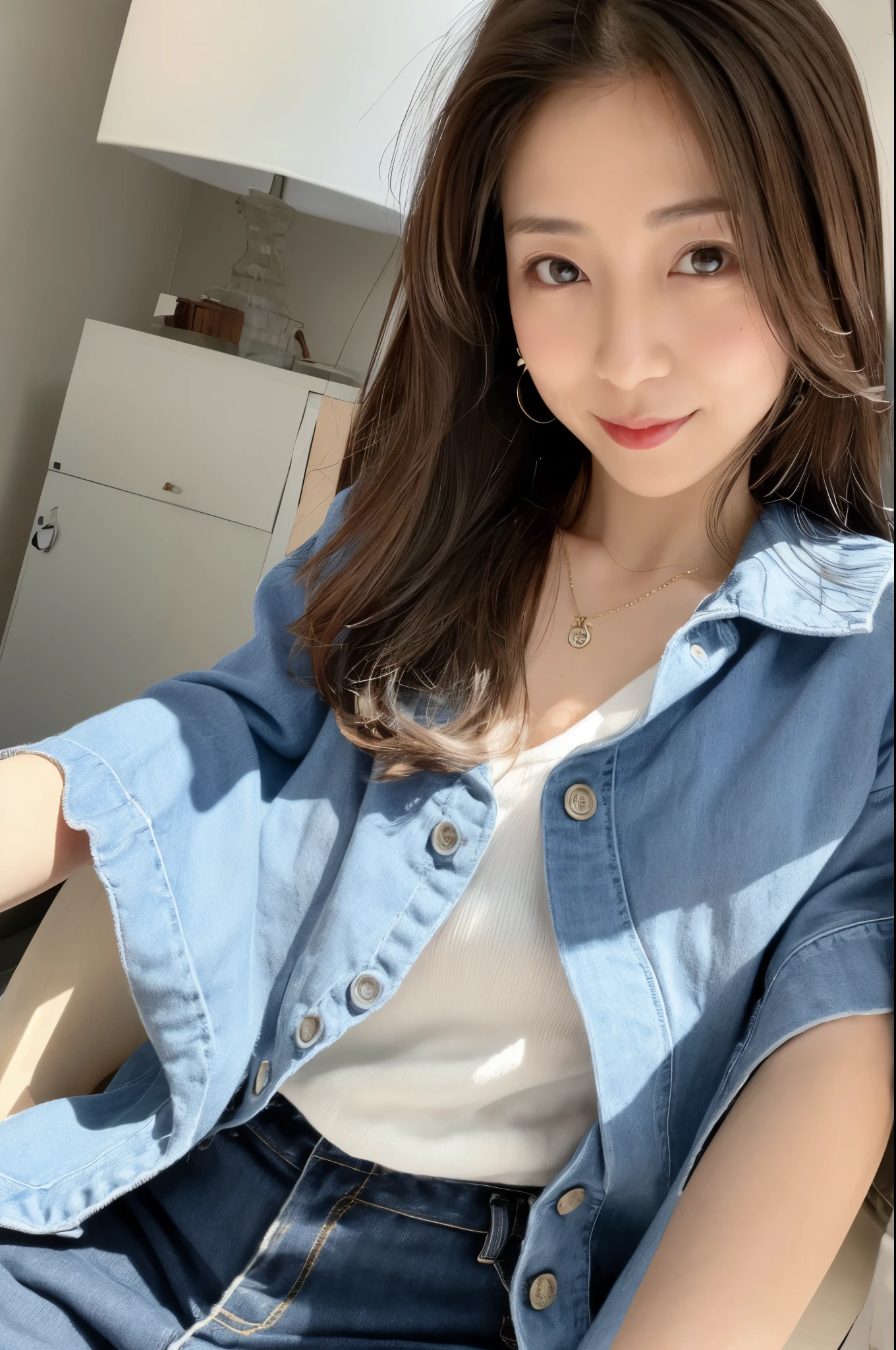 (High reality photograph, high resolusion, detailed face, detailed eyes) Skinny Japanese lady, 40 years old, various face expression, solo:1, skinny figure, small breasts, very thin waist, various hair style, various photo angle, casual clothes, full-body photo