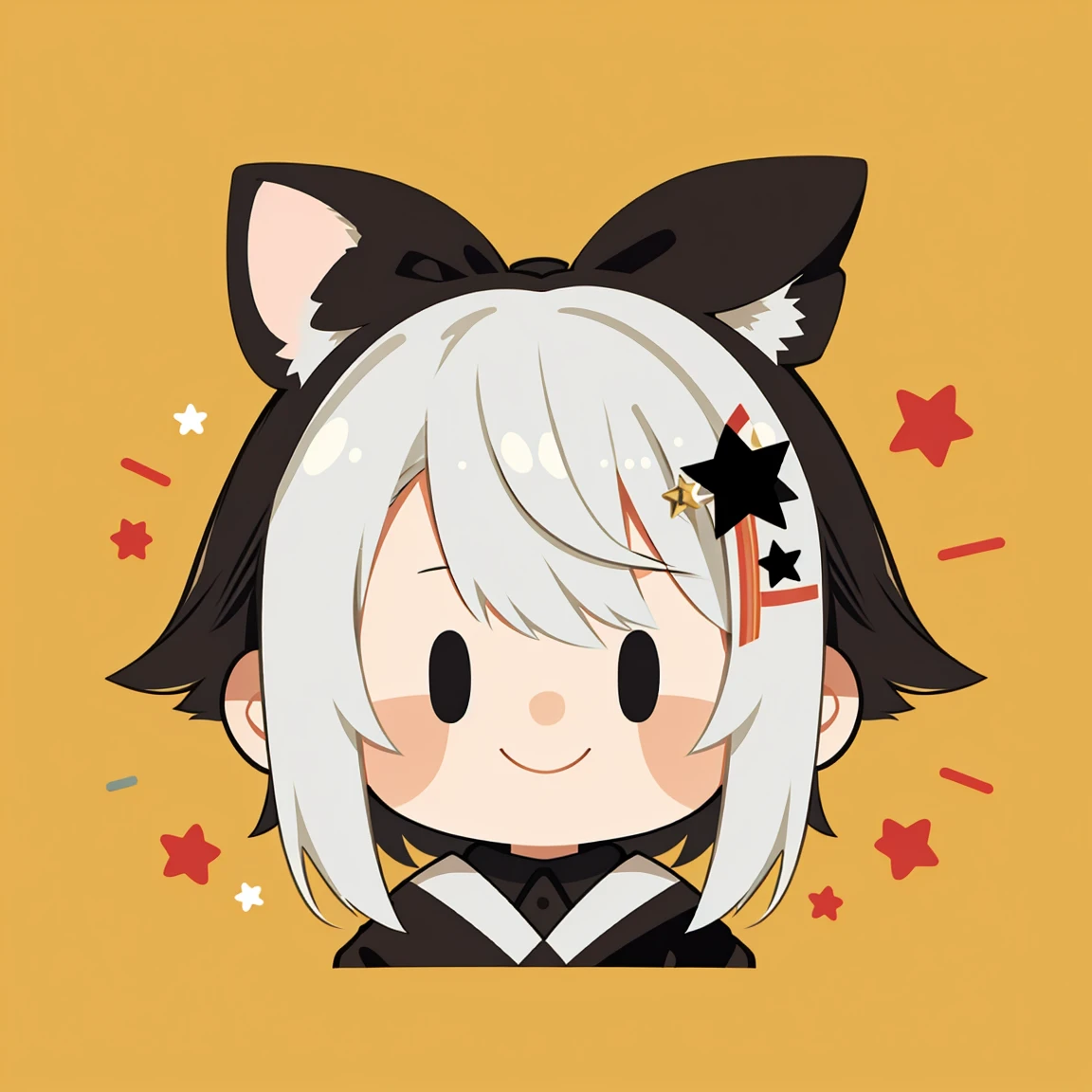 Flat Avatar, One Boy, Solo, happy Face, Headshot, Background, White Hair and Shoulder length Hair Star hair clip with fox ears