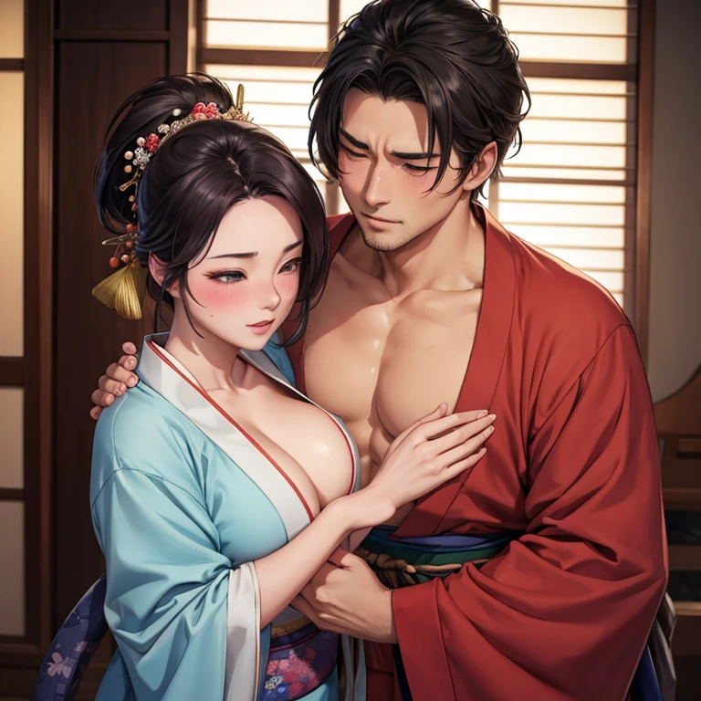 A man caresses the tits of a blushing Mulan in a kimono