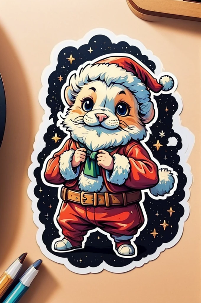 Sticker design, christmas Sticker, Christmas costume, by Yoshitomo Nara, enhance, intricate, (masterpiece, Representative work, official art, Professional, unity 8k wallpaper:1.3)