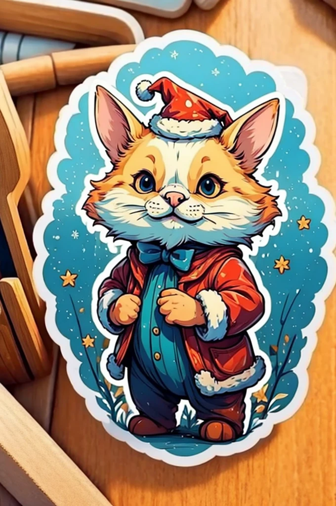 Sticker design, christmas Sticker, Christmas costume, by Yoshitomo Nara, enhance, intricate, (masterpiece, Representative work, official art, Professional, unity 8k wallpaper:1.3)