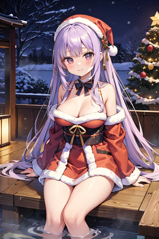 Japanese Santa Girl, Very long hair, lavender color., Christmas Tree, Soak in the onsen