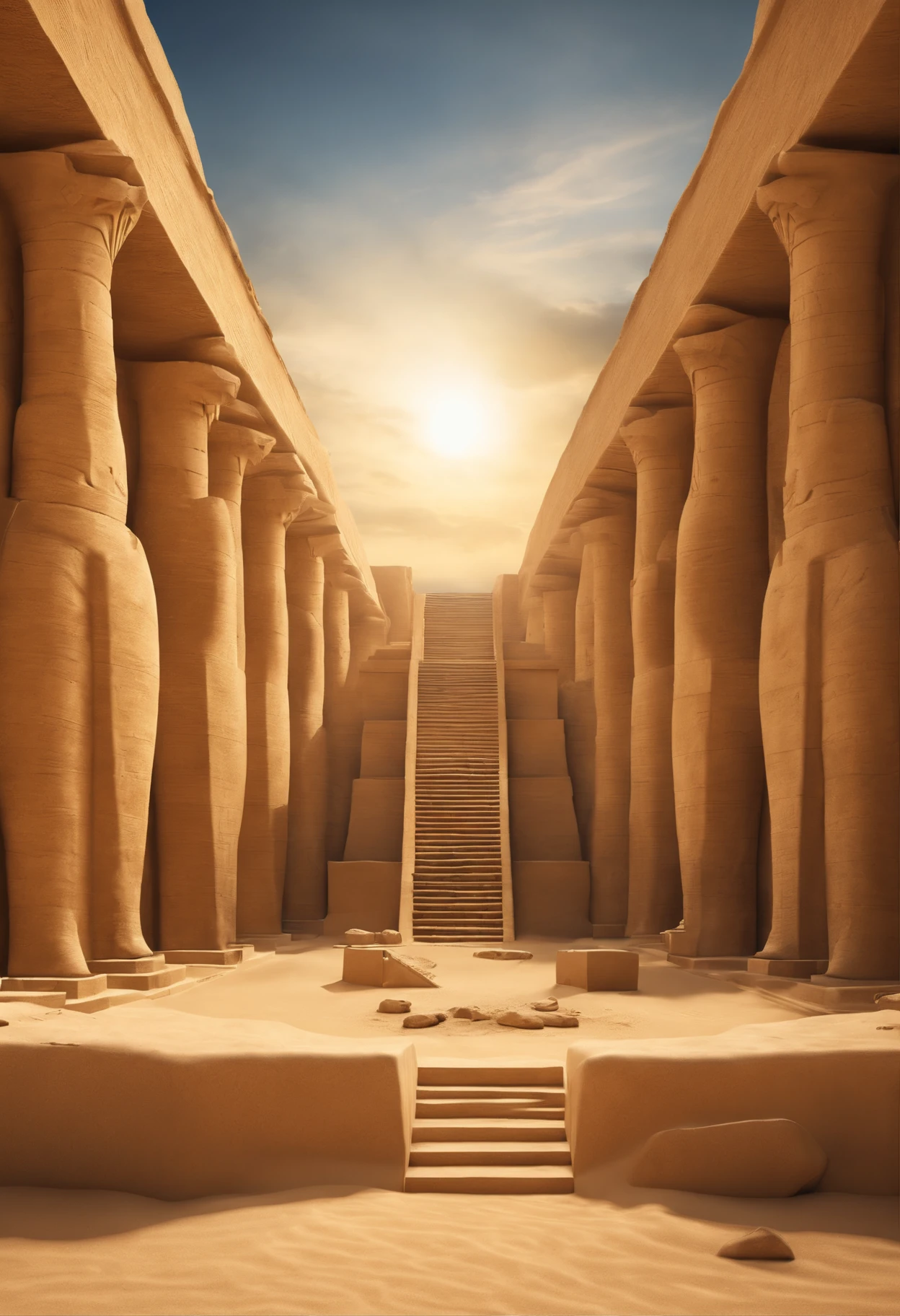(best quality,highres:1.2),ultra-detailed,(realistic:1.37),ancient Egypt, pyramid construction site, partially built pyramid, slaves, sand, massive stone blocks, hot desert sun, dust, hieroglyphics, wooden scaffolding, intricate carvings, hustle and bustle, backbreaking labor, overseers, ancient world, awe-inspiring architecture, grandeur, colossal structure, monumental achievement, sweat and toil, determination, historical masterpiece, civilization, pyramid's peak piercing the sky