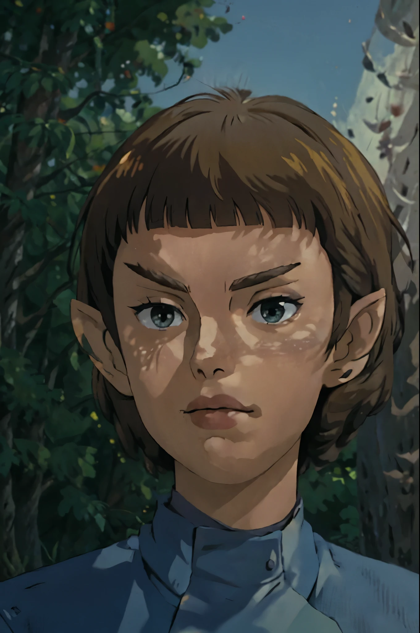 ghibli style  vulcan
pointed ears
pointed eyebrows
blunt bangs